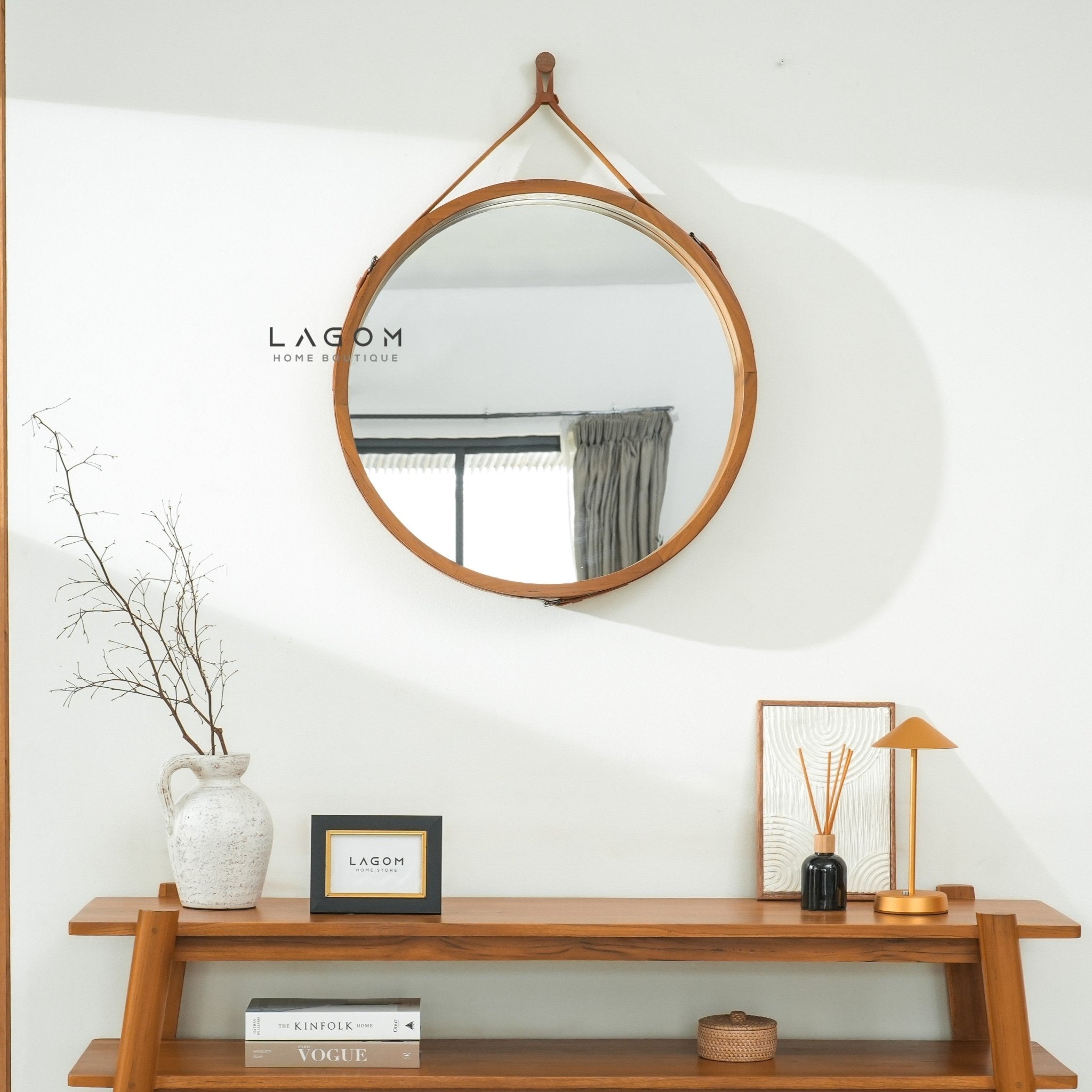 Exclusive Round Teak Hanging Mirror - Mirror - Lagom Home Boutique