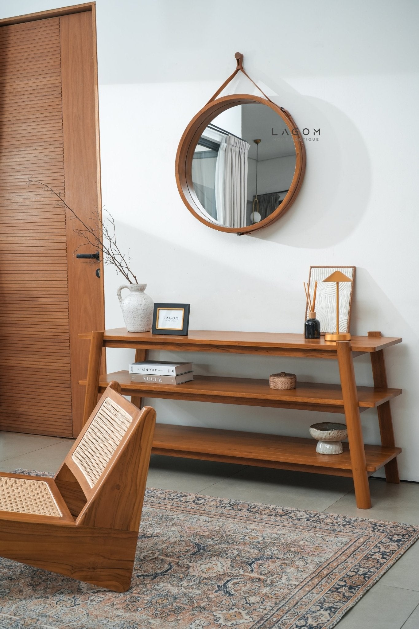 Exclusive Round Teak Hanging Mirror - Mirror - Lagom Home Boutique