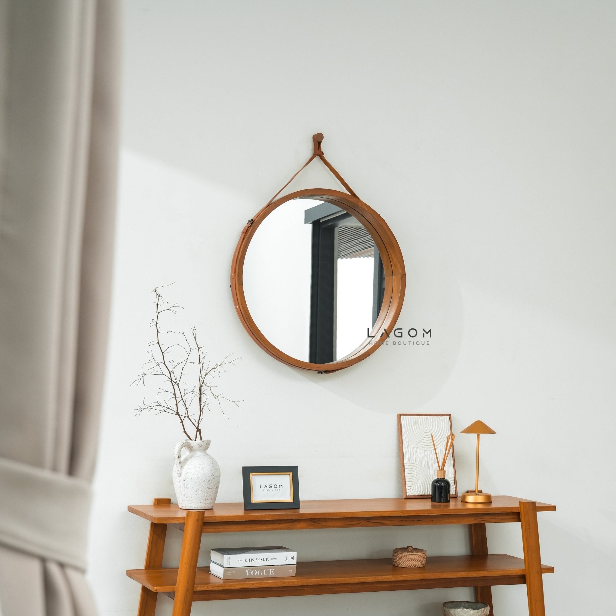 Exclusive Round Teak Hanging Mirror - Mirror - Lagom Home Boutique