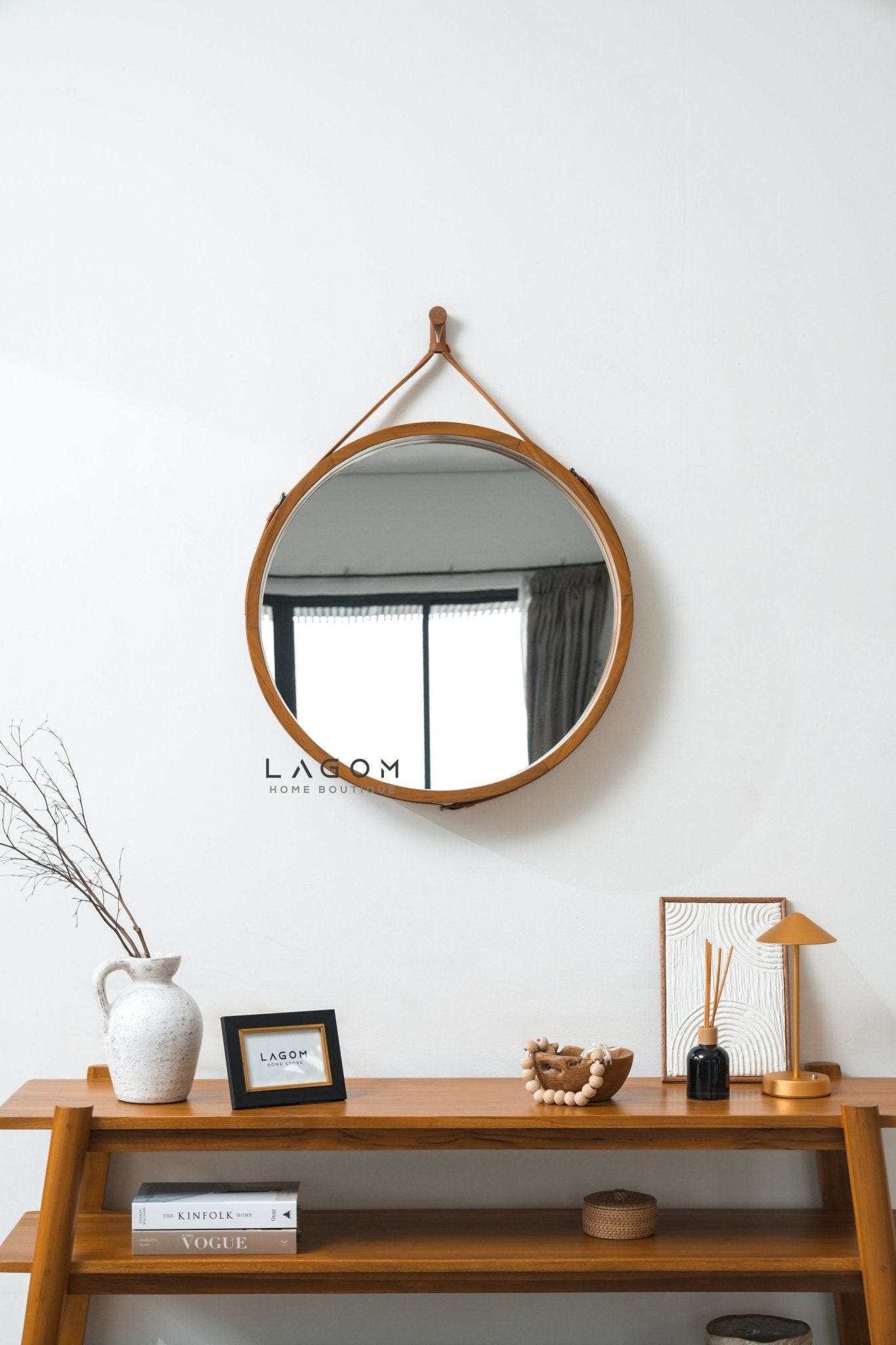 Exclusive Round Teak Hanging Mirror - Mirror - Lagom Home Boutique
