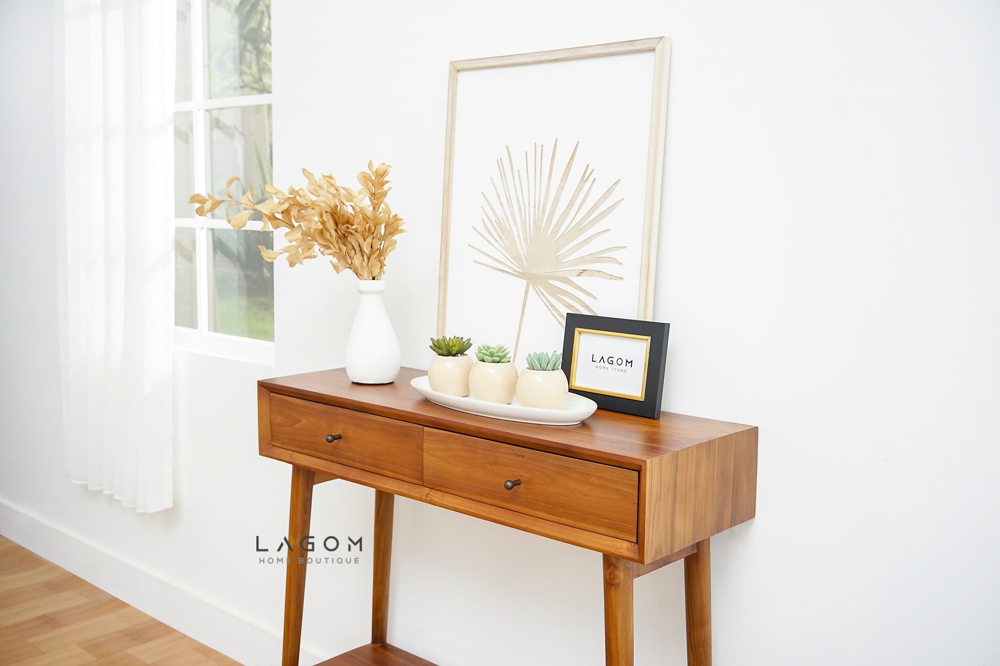 Exclusive Teak Wood Console Table with Drawers and Shelf - Console Table - Lagom Home Boutique