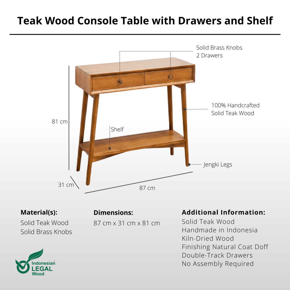 Exclusive Teak Wood Console Table with Drawers and Shelf - Console Table - Lagom Home Boutique
