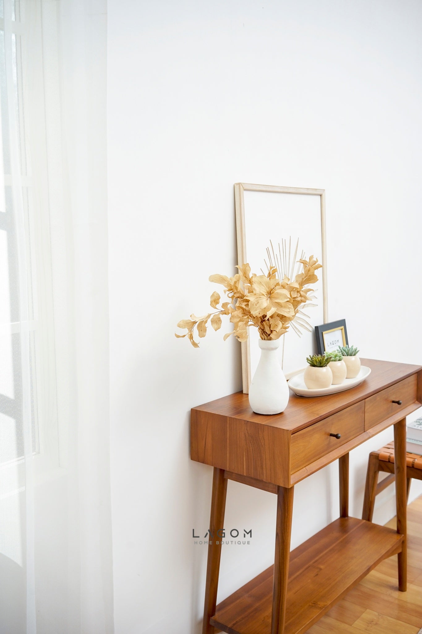 Exclusive Teak Wood Console Table with Drawers and Shelf - Console Table - Lagom Home Boutique
