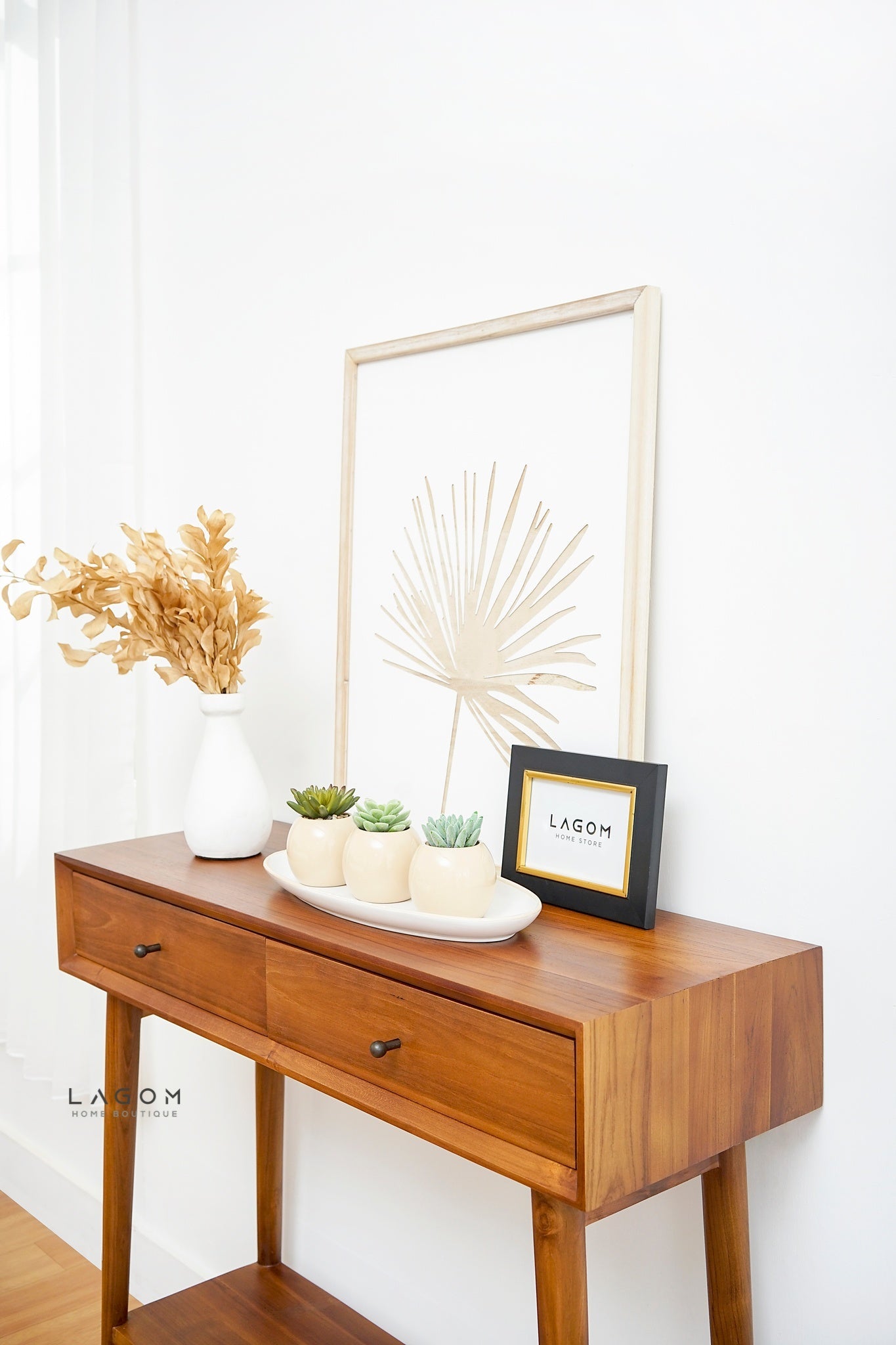 Exclusive Teak Wood Console Table with Drawers and Shelf - Console Table - Lagom Home Boutique