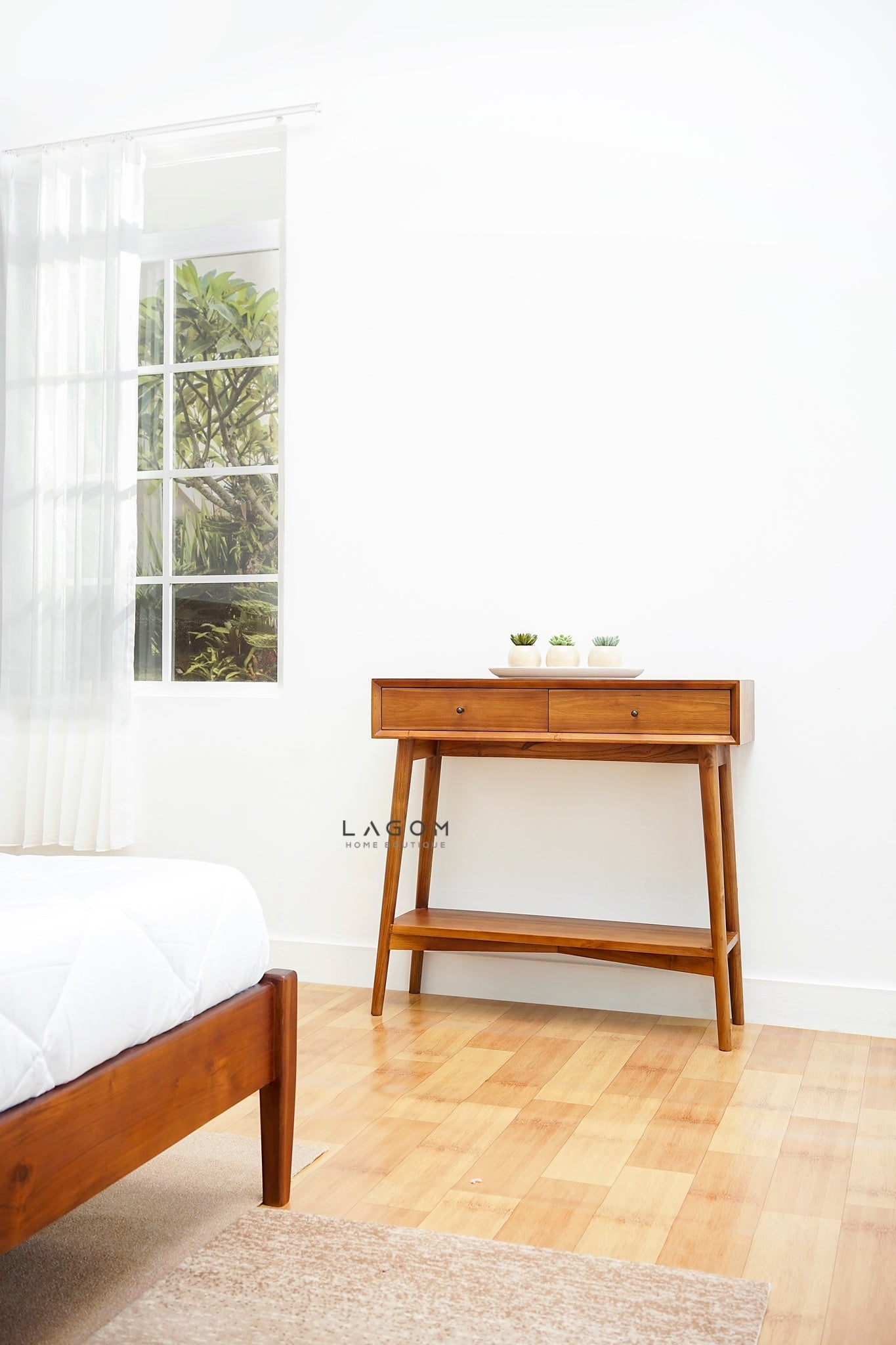 Exclusive Teak Wood Console Table with Drawers and Shelf - Console Table - Lagom Home Boutique
