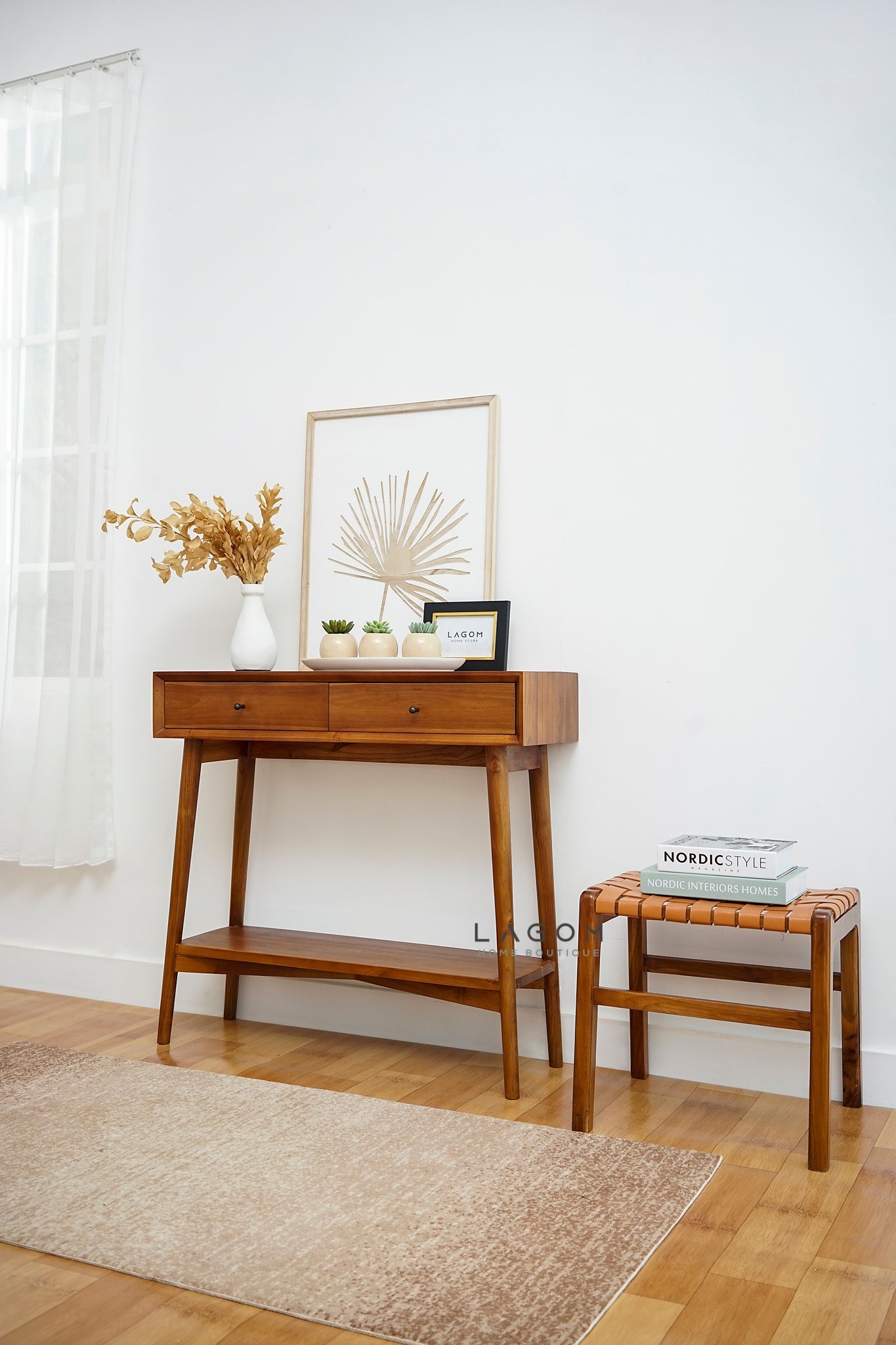 Exclusive Teak Wood Console Table with Drawers and Shelf - Console Table - Lagom Home Boutique