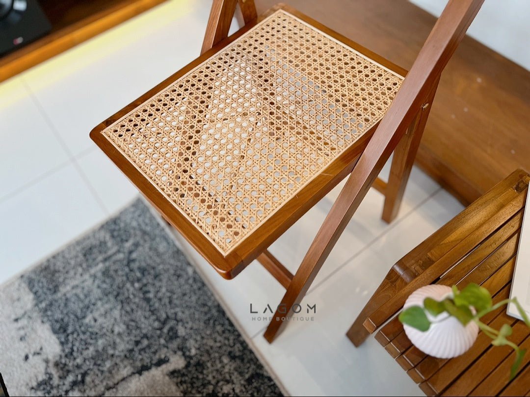 Foldable Chair in Teak & Rattan - Chair - Lagom Home Boutique