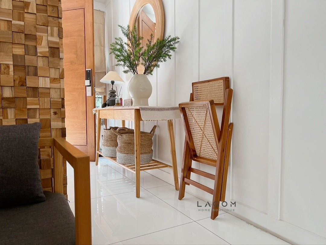 Foldable Chair in Teak & Rattan - Chair - Lagom Home Boutique