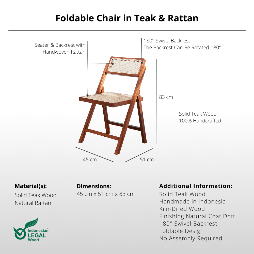 Foldable Chair in Teak & Rattan - Chair - Lagom Home Boutique