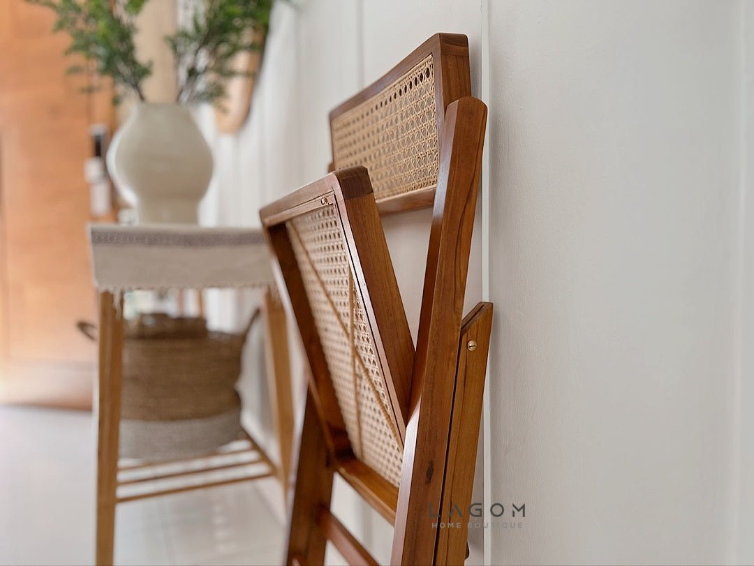 Foldable Chair in Teak & Rattan - Chair - Lagom Home Boutique