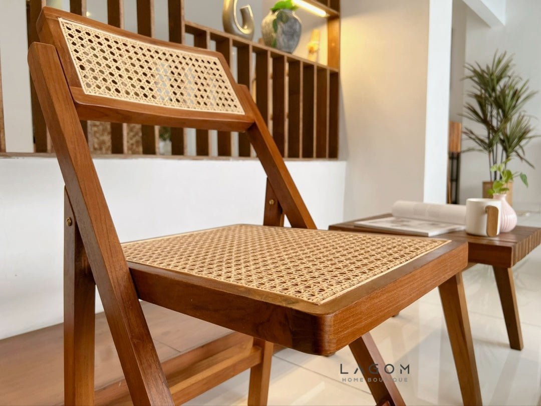 Foldable Chair in Teak & Rattan - Chair - Lagom Home Boutique