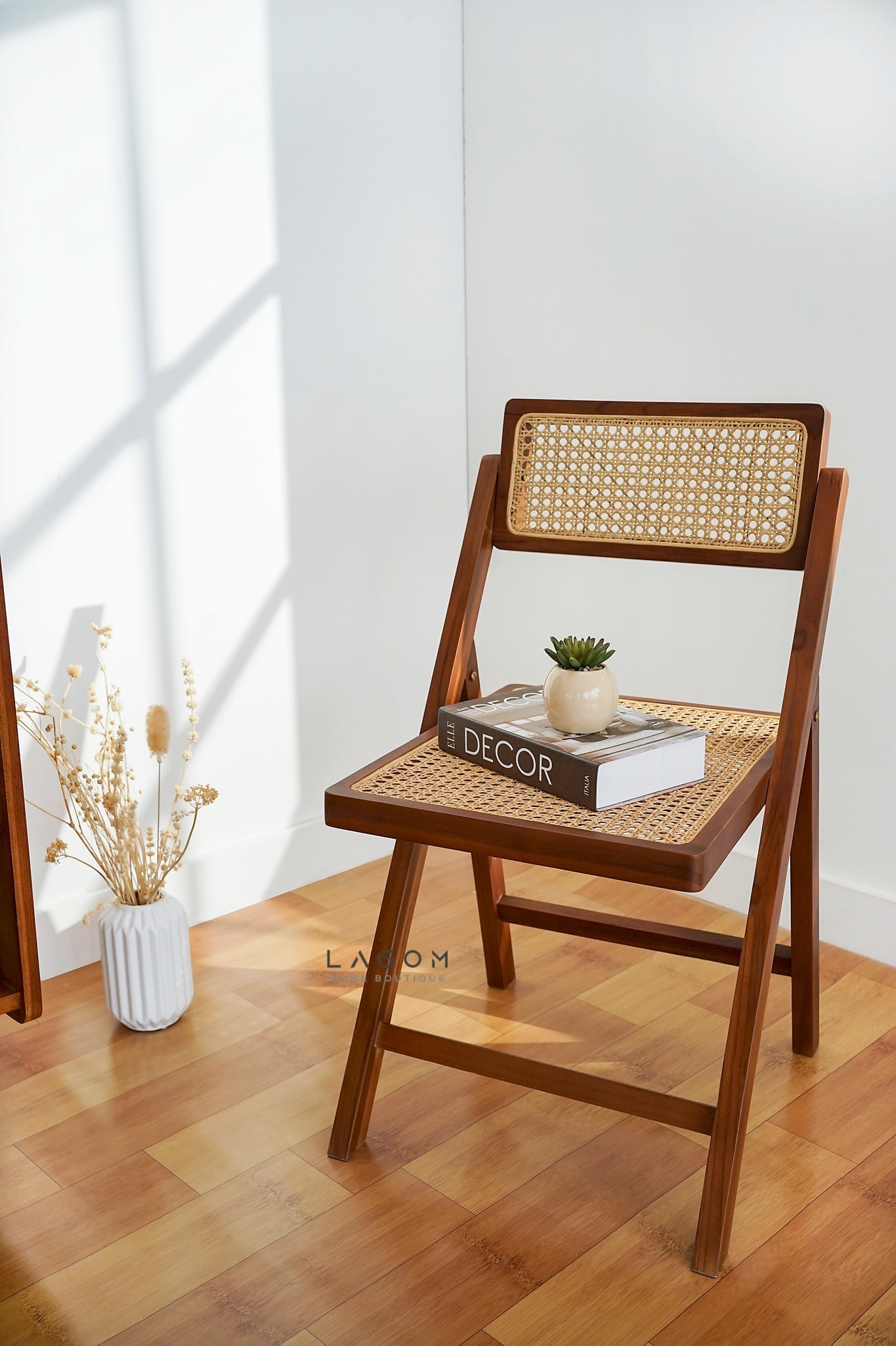 Foldable Chair in Teak & Rattan - Chair - Lagom Home Boutique