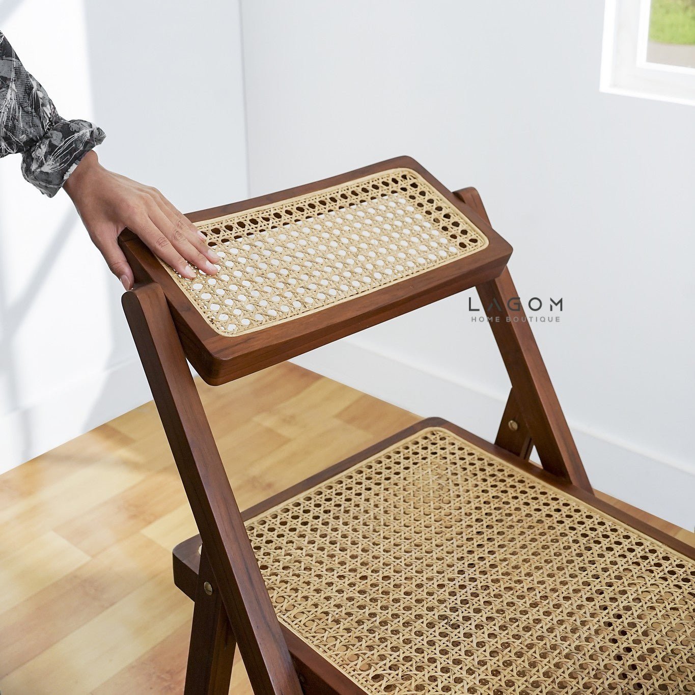 Foldable Chair in Teak & Rattan - Chair - Lagom Home Boutique