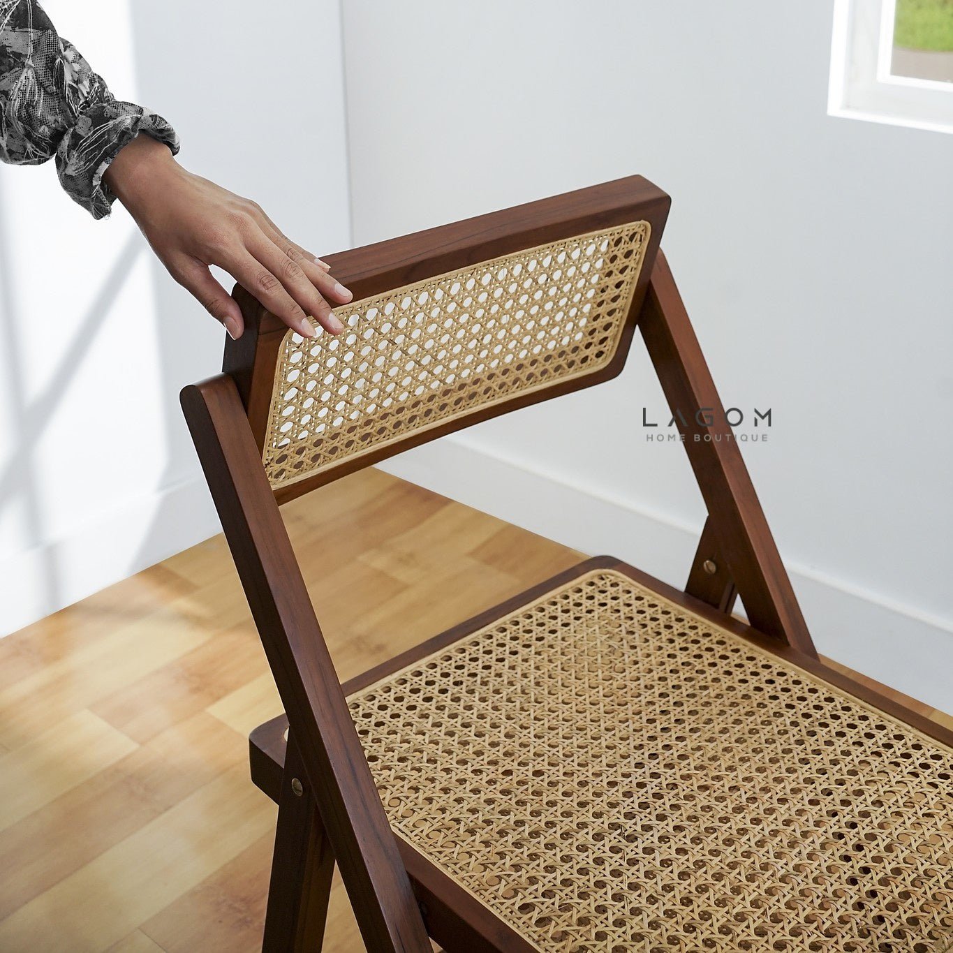 Foldable Chair in Teak & Rattan - Chair - Lagom Home Boutique