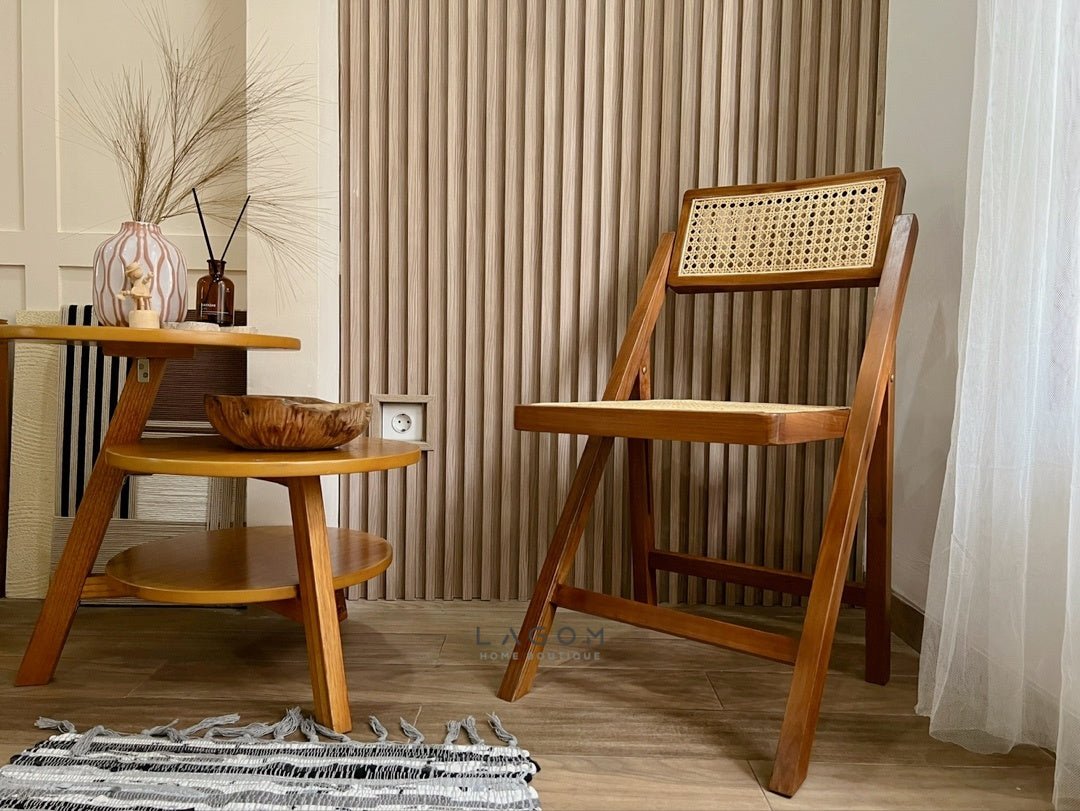 Foldable Chair in Teak & Rattan - Chair - Lagom Home Boutique