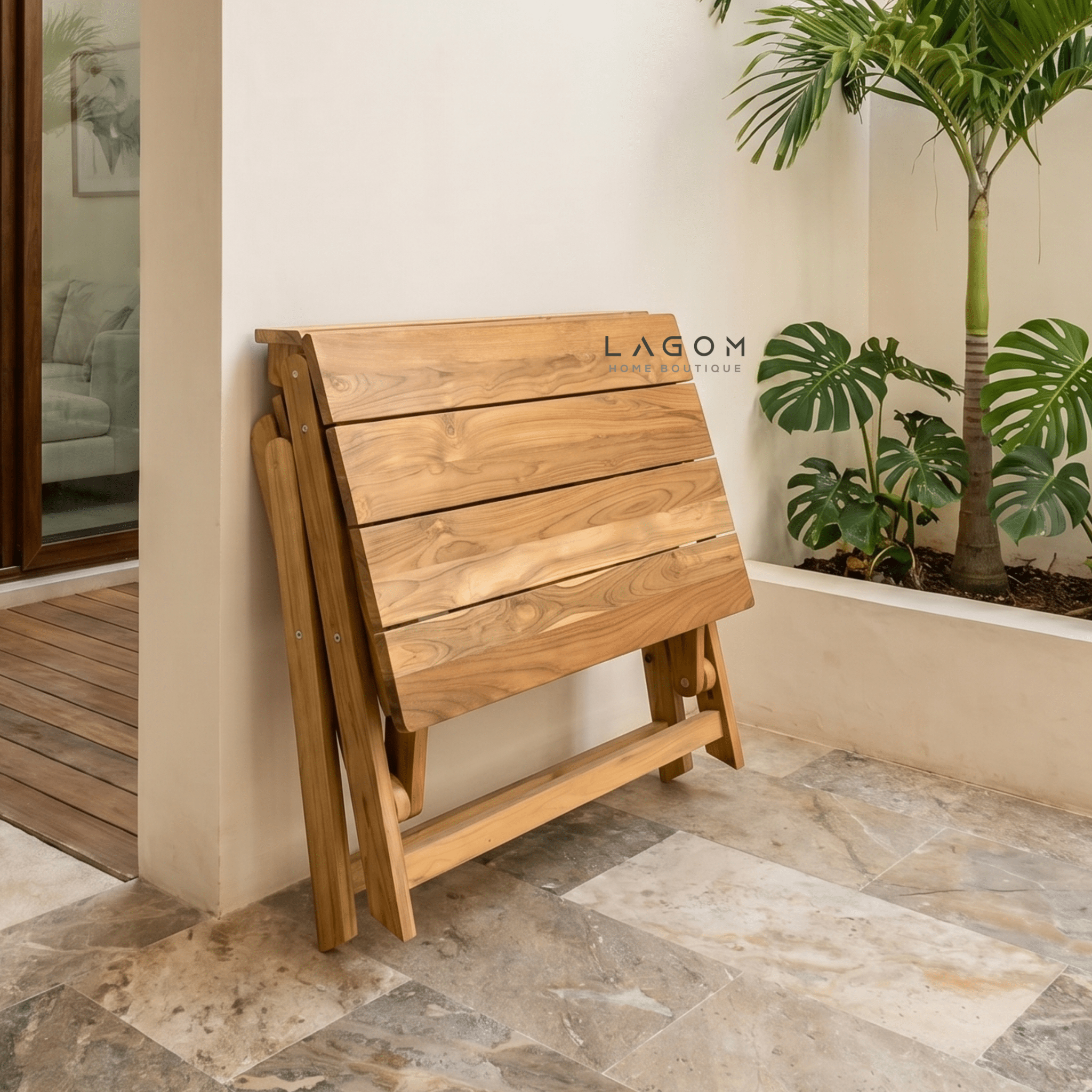 Foldable Outdoor Table with Built-In Bench — Quality Reclaimed Teak Wood-Outdoor Table-Lagom Home Boutique