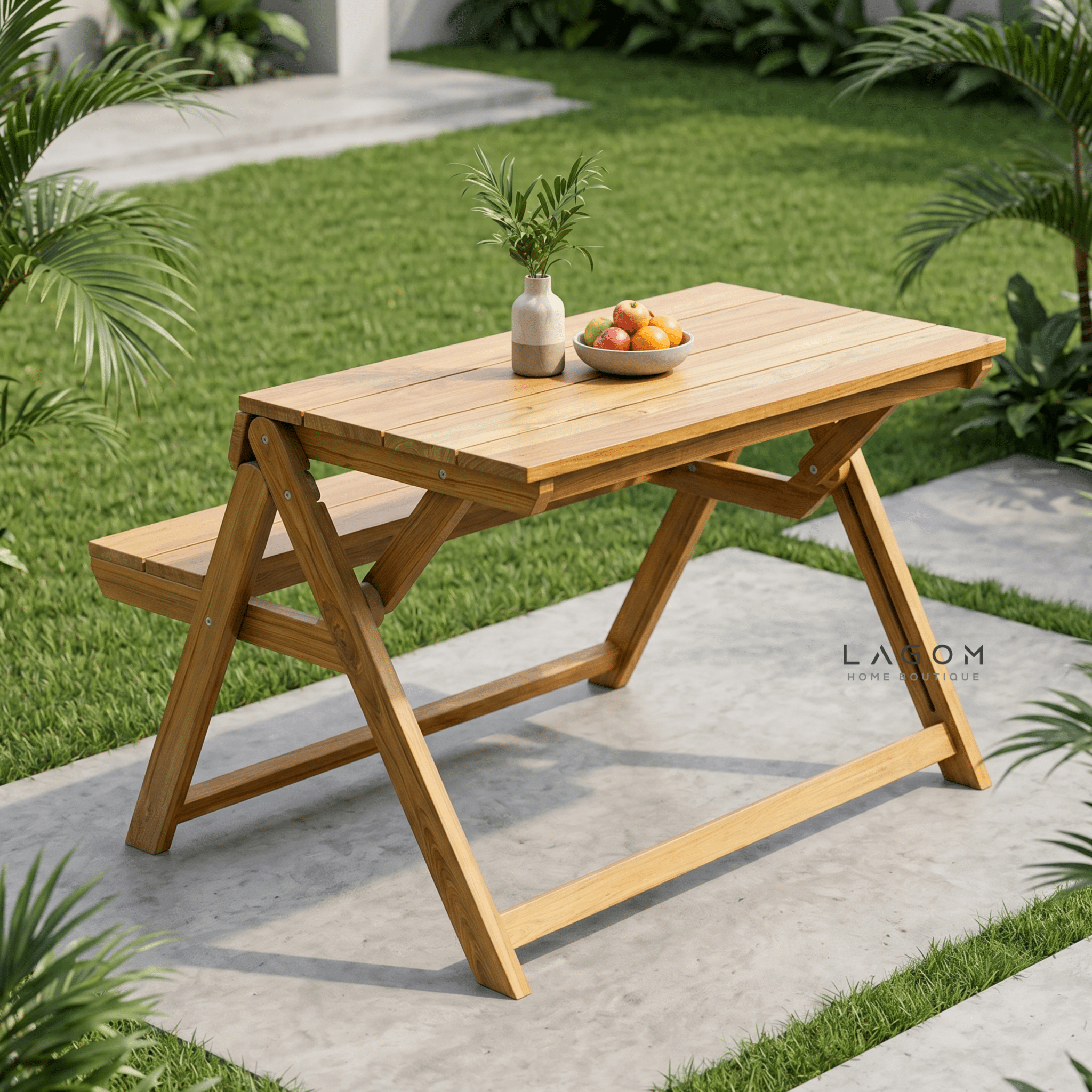 Foldable Outdoor Table with Built-In Bench — Quality Reclaimed Teak Wood-Outdoor Table-Lagom Home Boutique