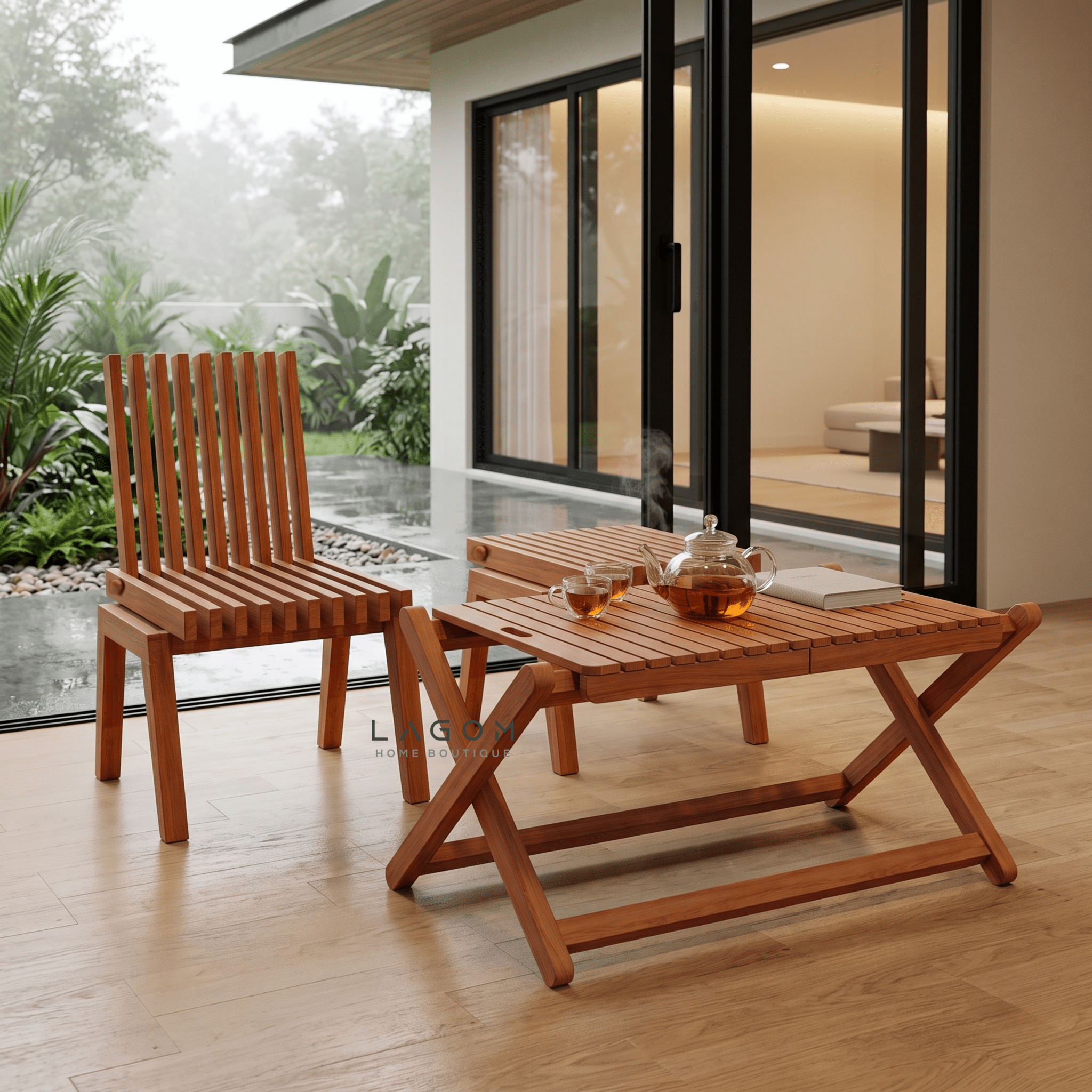 Folding Outdoor Table & Chair Set | Solid Reclaimed Teak-Outdoor Table Set-Lagom Home Boutique