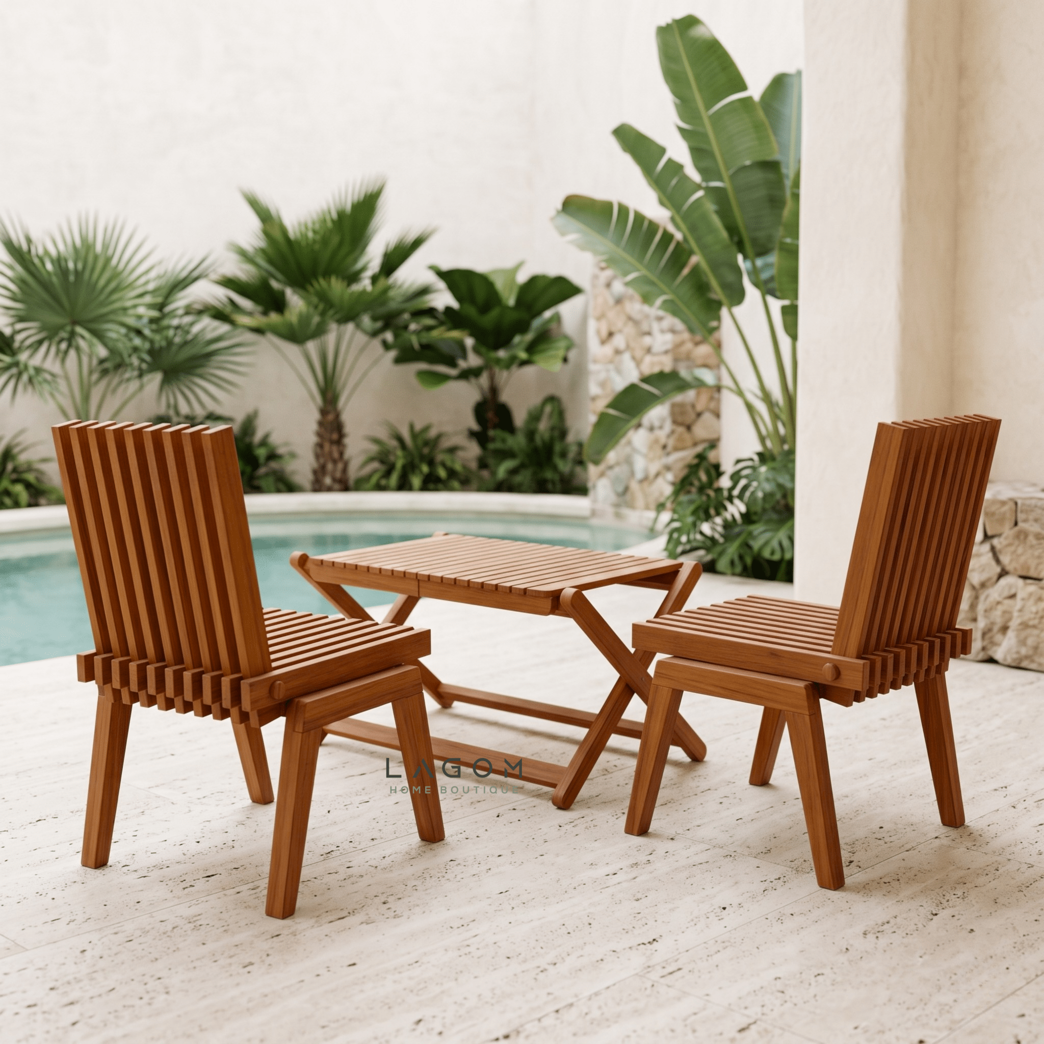 Folding Outdoor Table & Chair Set | Solid Reclaimed Teak-Outdoor Table Set-Lagom Home Boutique