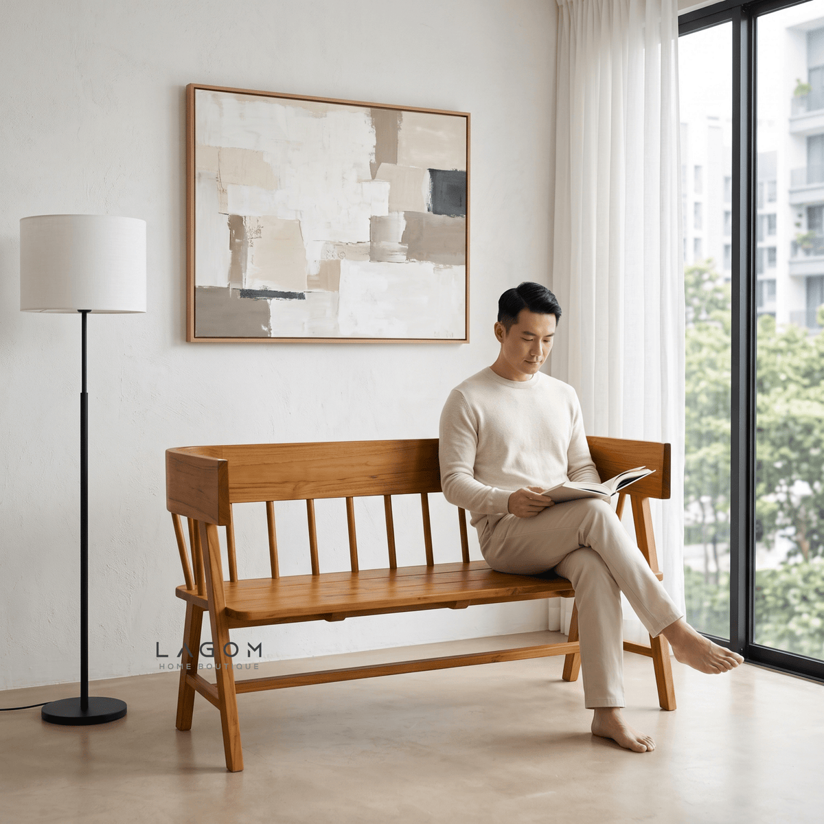 Indoor/Semi-Outdoor Teak Bench-Bench-Lagom Home Boutique