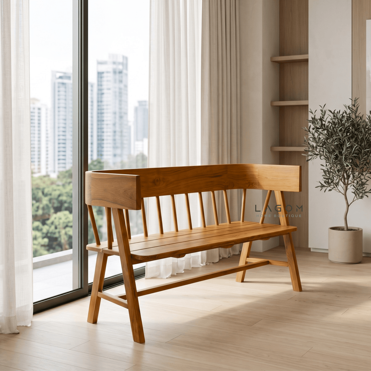 Indoor/Semi-Outdoor Teak Bench-Bench-Lagom Home Boutique