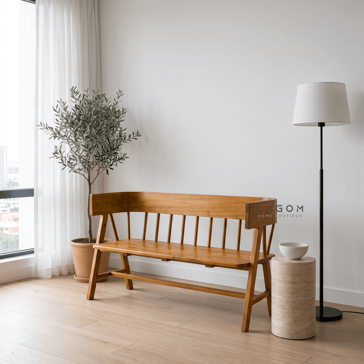 Indoor/Semi-Outdoor Teak Bench-Bench-Lagom Home Boutique