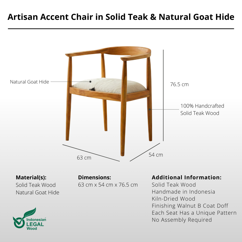 Artisan Accent Chair in Solid Teak & Natural Goat Hide