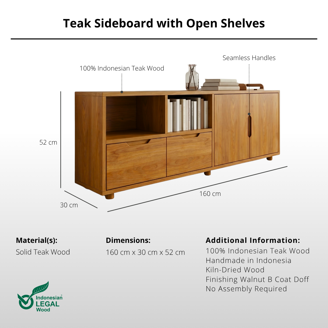Teak Sideboard with Open Shelves
