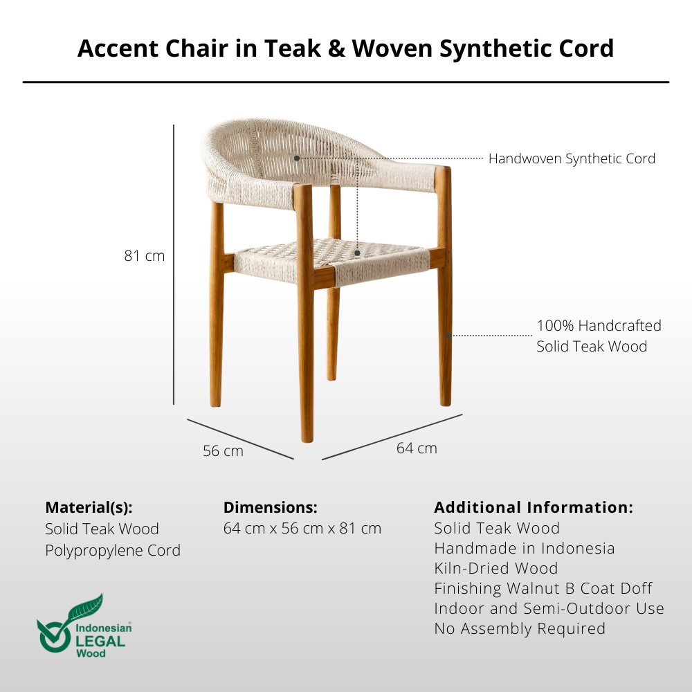Accent Chair in Teak & Woven Synthetic Cord