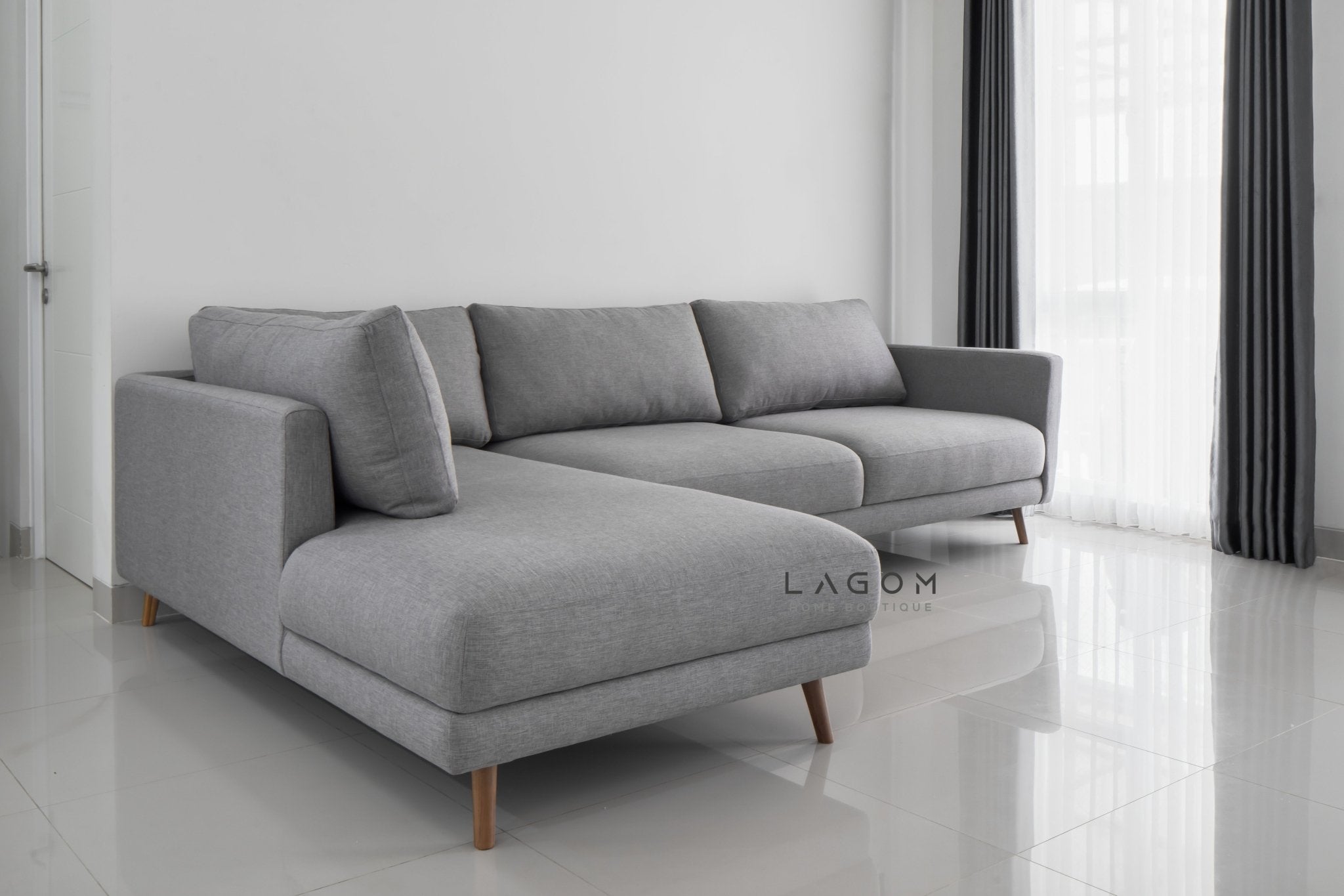 L - Shaped Sofa with Premium Polyester Fabric & Teak Wood Frame - Sofa - Lagom Home Boutique
