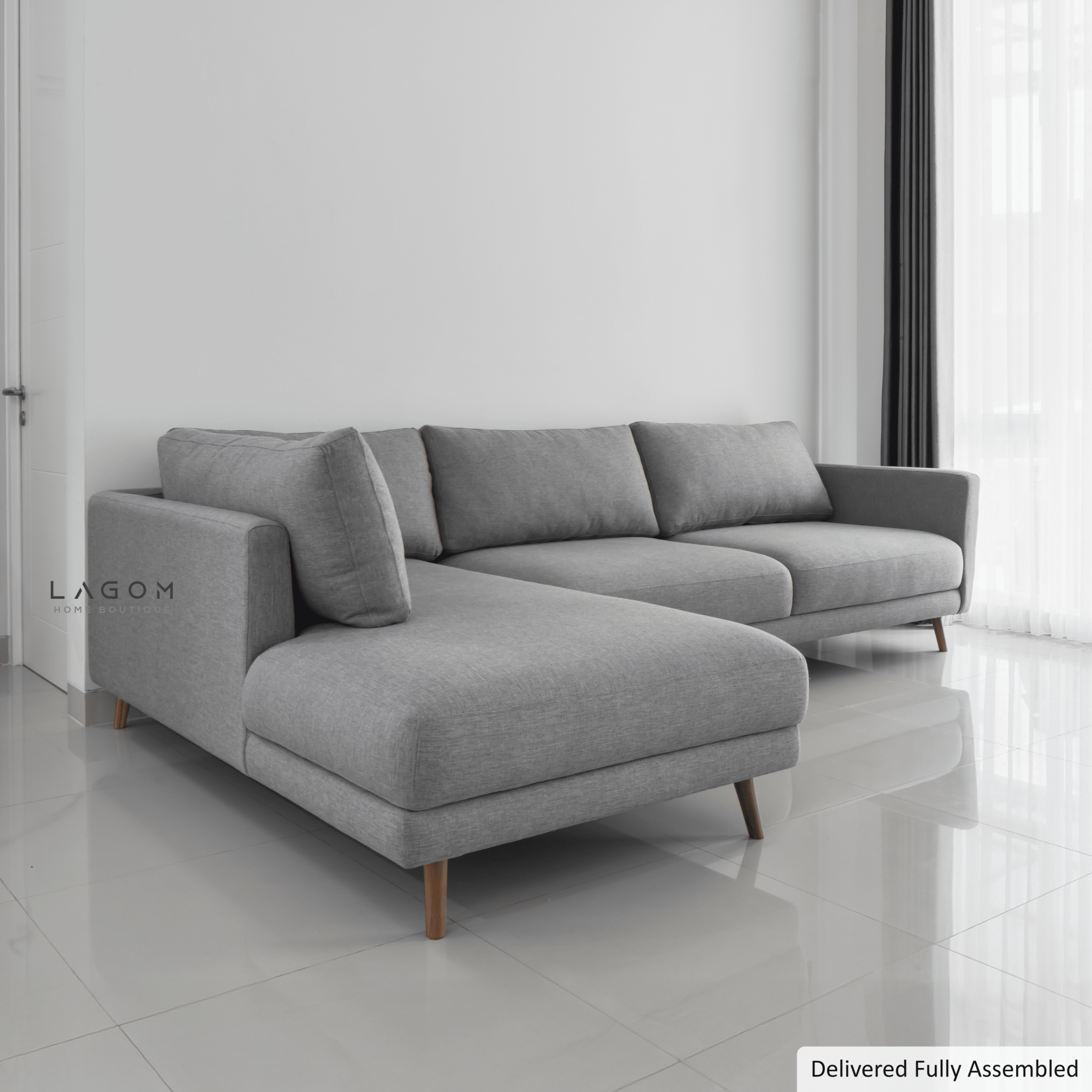 L - Shaped Sofa with Premium Polyester Fabric & Teak Wood Frame - Sofa - Lagom Home Boutique
