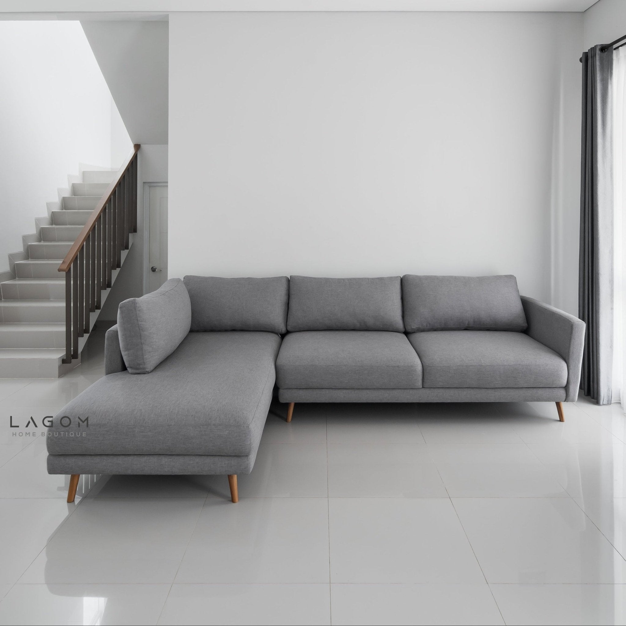 L - Shaped Sofa with Premium Polyester Fabric & Teak Wood Frame - Sofa - Lagom Home Boutique