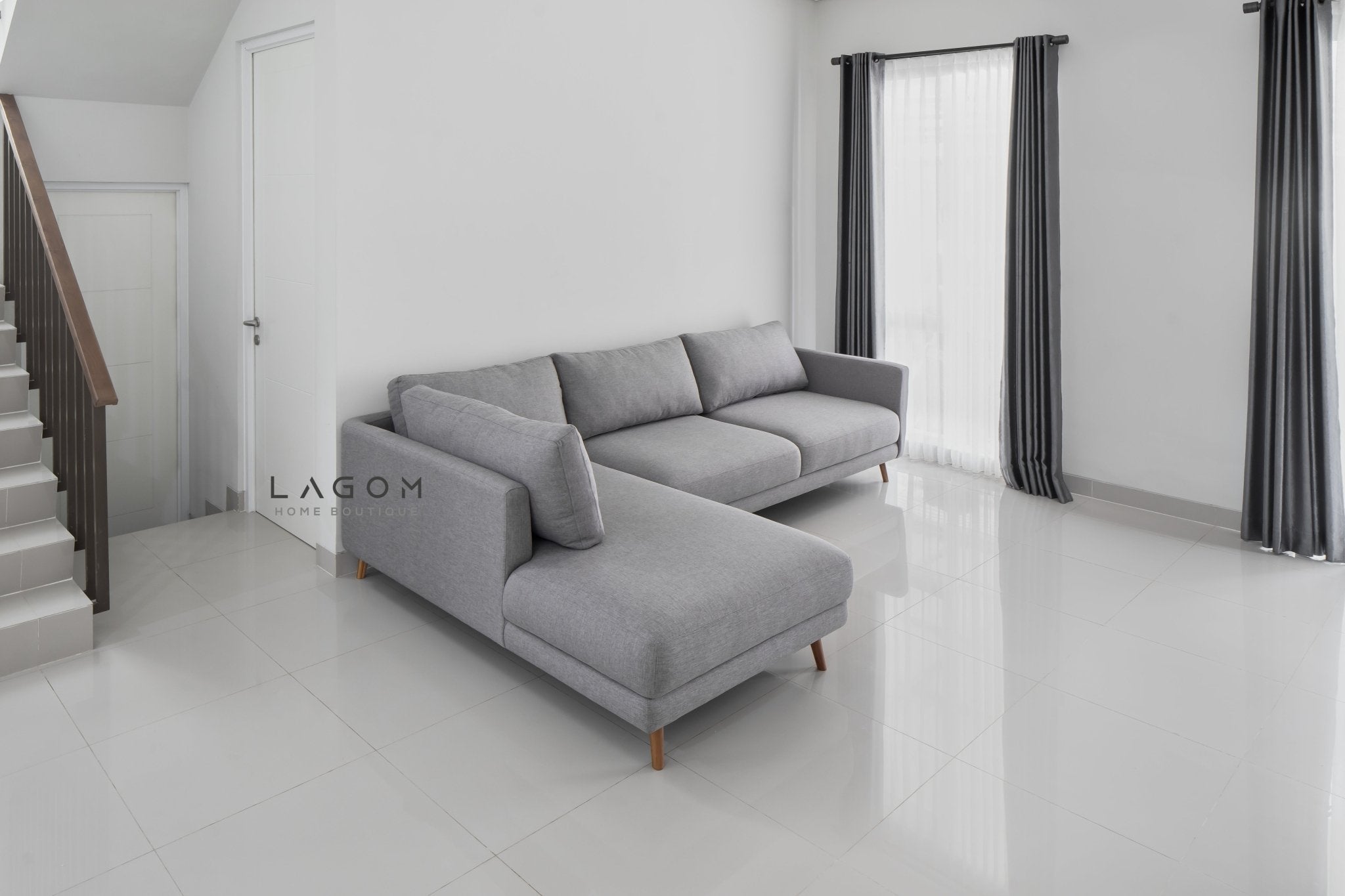 L - Shaped Sofa with Premium Polyester Fabric & Teak Wood Frame - Sofa - Lagom Home Boutique