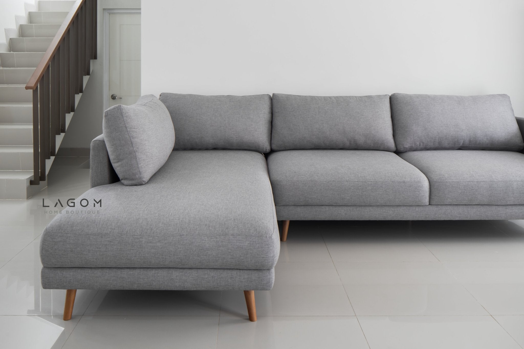 L - Shaped Sofa with Premium Polyester Fabric & Teak Wood Frame - Sofa - Lagom Home Boutique