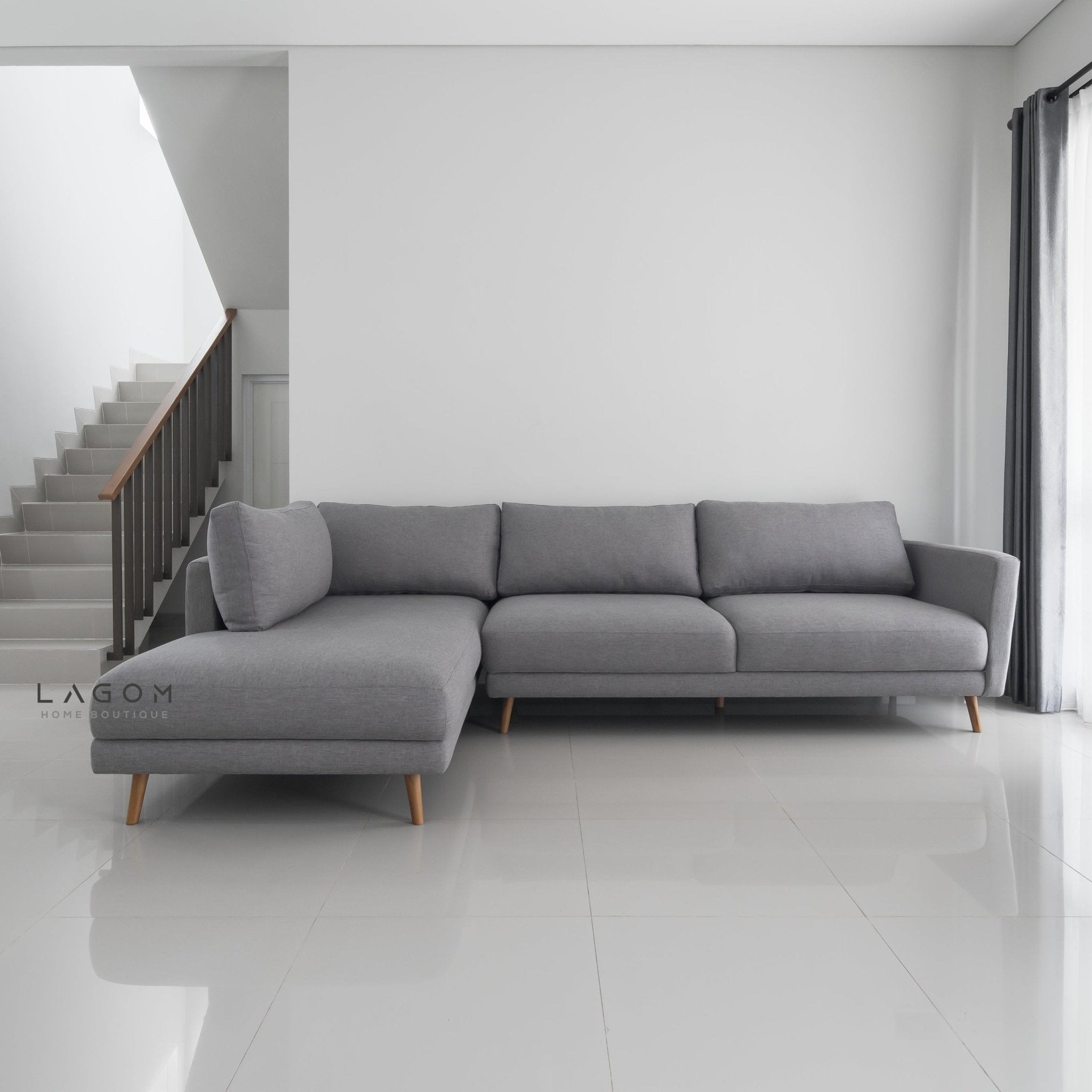 L - Shaped Sofa with Premium Polyester Fabric & Teak Wood Frame - Sofa - Lagom Home Boutique