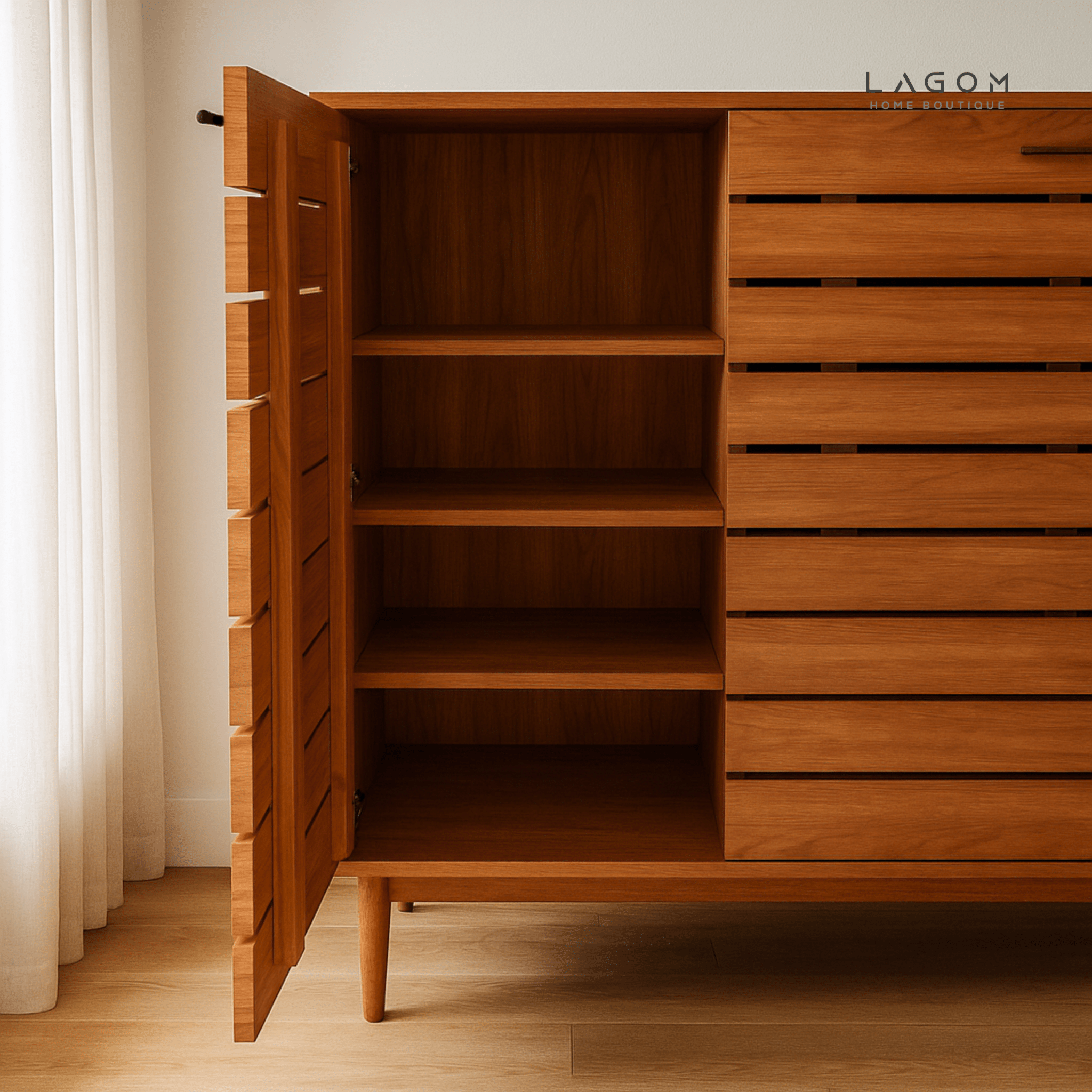 Large Teak Shoe Cabinet with 3 Doors - Shoe Rack - Lagom Home Boutique