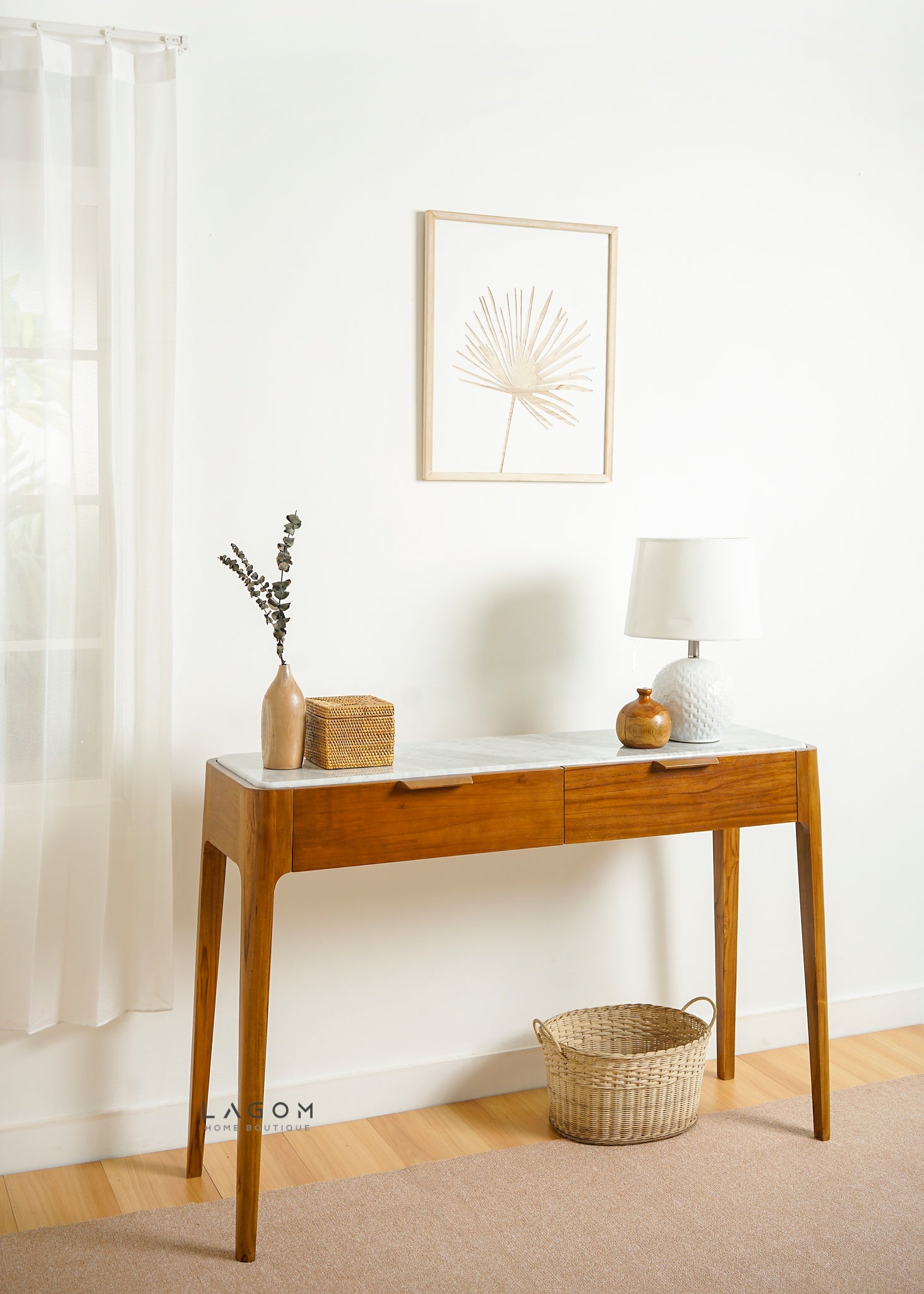 Luxurious Teak Console Table with Marble Accent - Console Table - Lagom Home Boutique