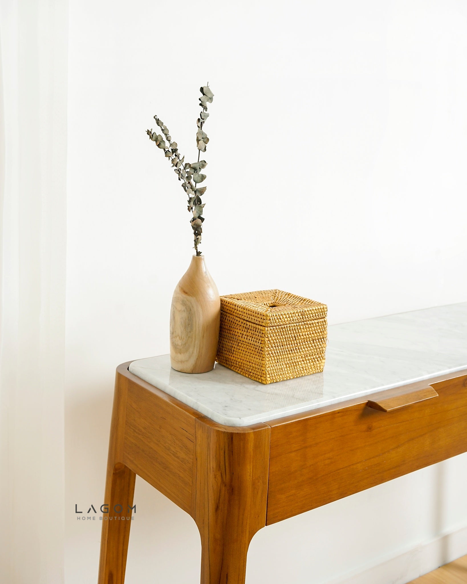 Luxurious Teak Console Table with Marble Accent - Console Table - Lagom Home Boutique