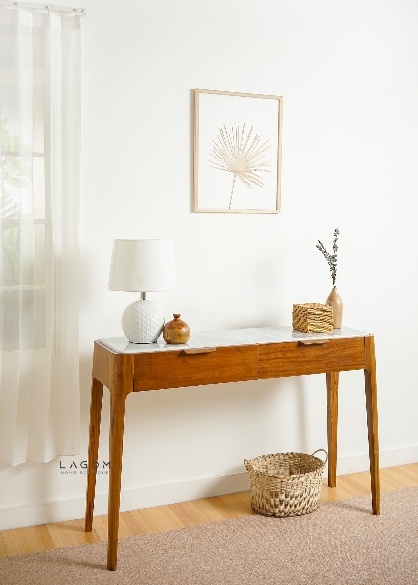 Luxurious Teak Console Table with Marble Accent - Console Table - Lagom Home Boutique