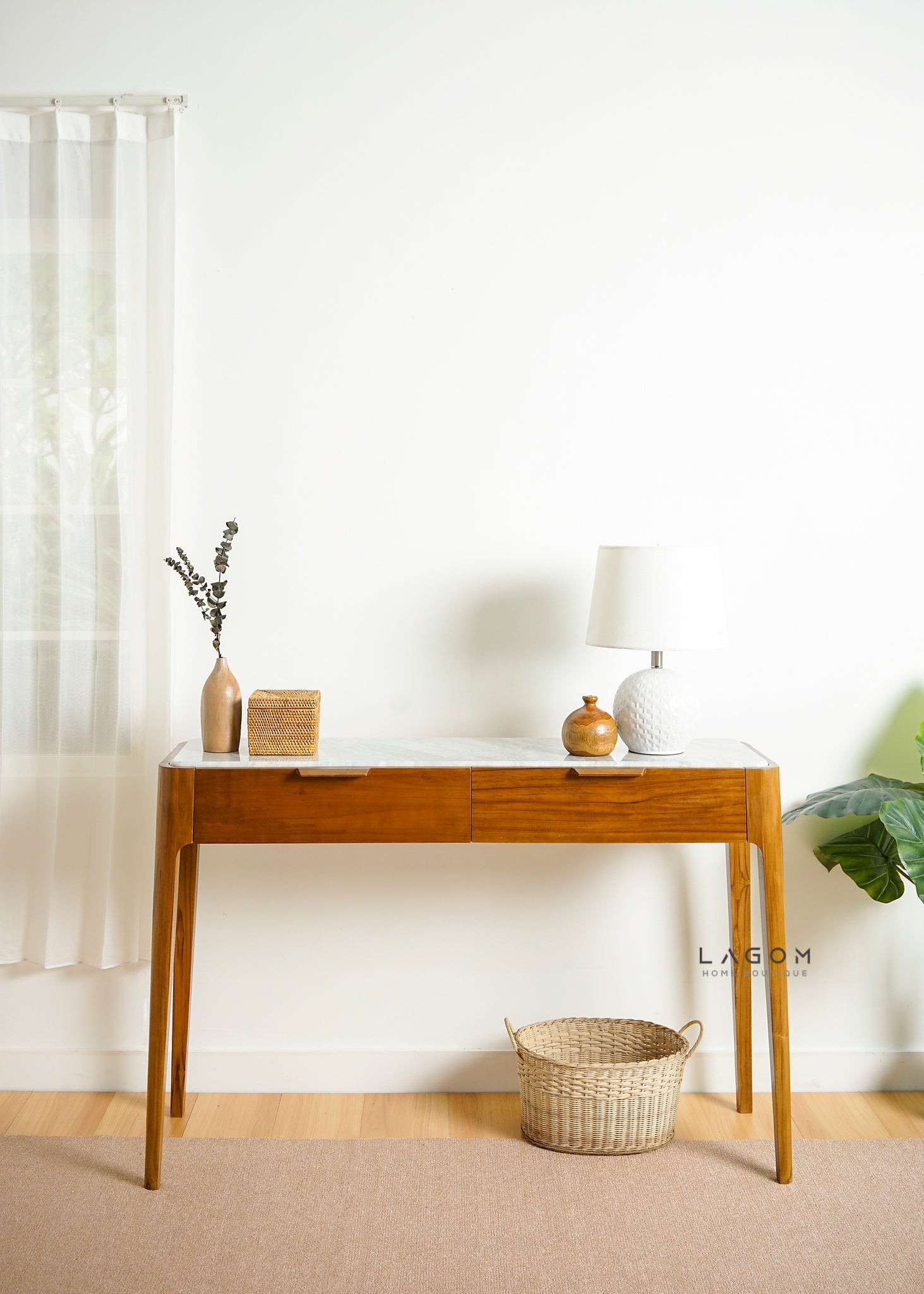 Luxurious Teak Console Table with Marble Accent - Console Table - Lagom Home Boutique
