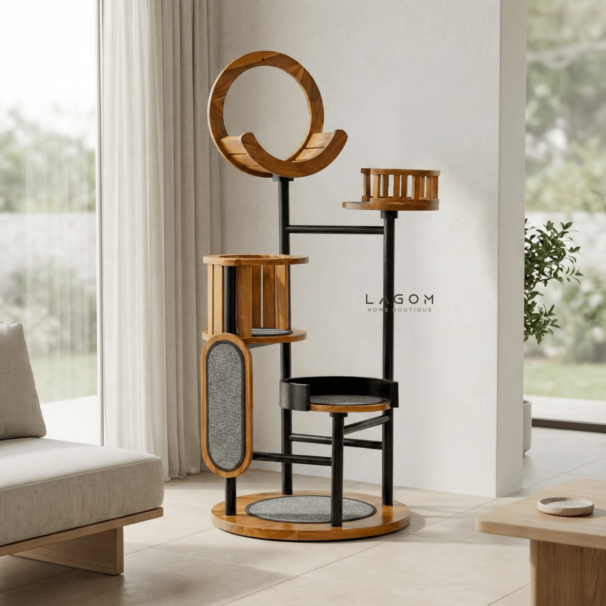 Luxury Cat Tree in Solid Teak Wood - Cat Tree - Lagom Home Boutique