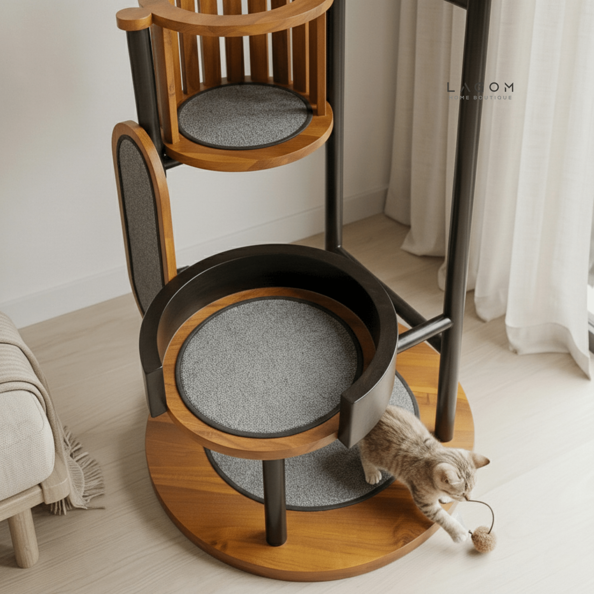 Luxury Cat Tree in Solid Teak Wood - Cat Tree - Lagom Home Boutique