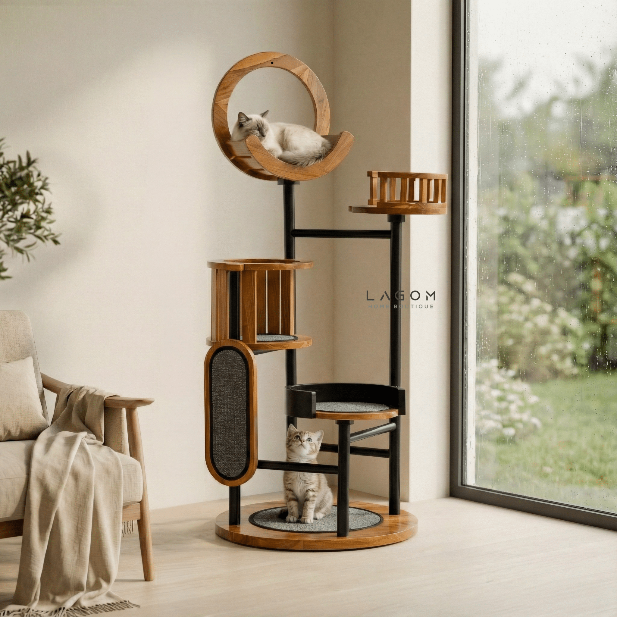 Luxury Cat Tree in Solid Teak Wood - Cat Tree - Lagom Home Boutique