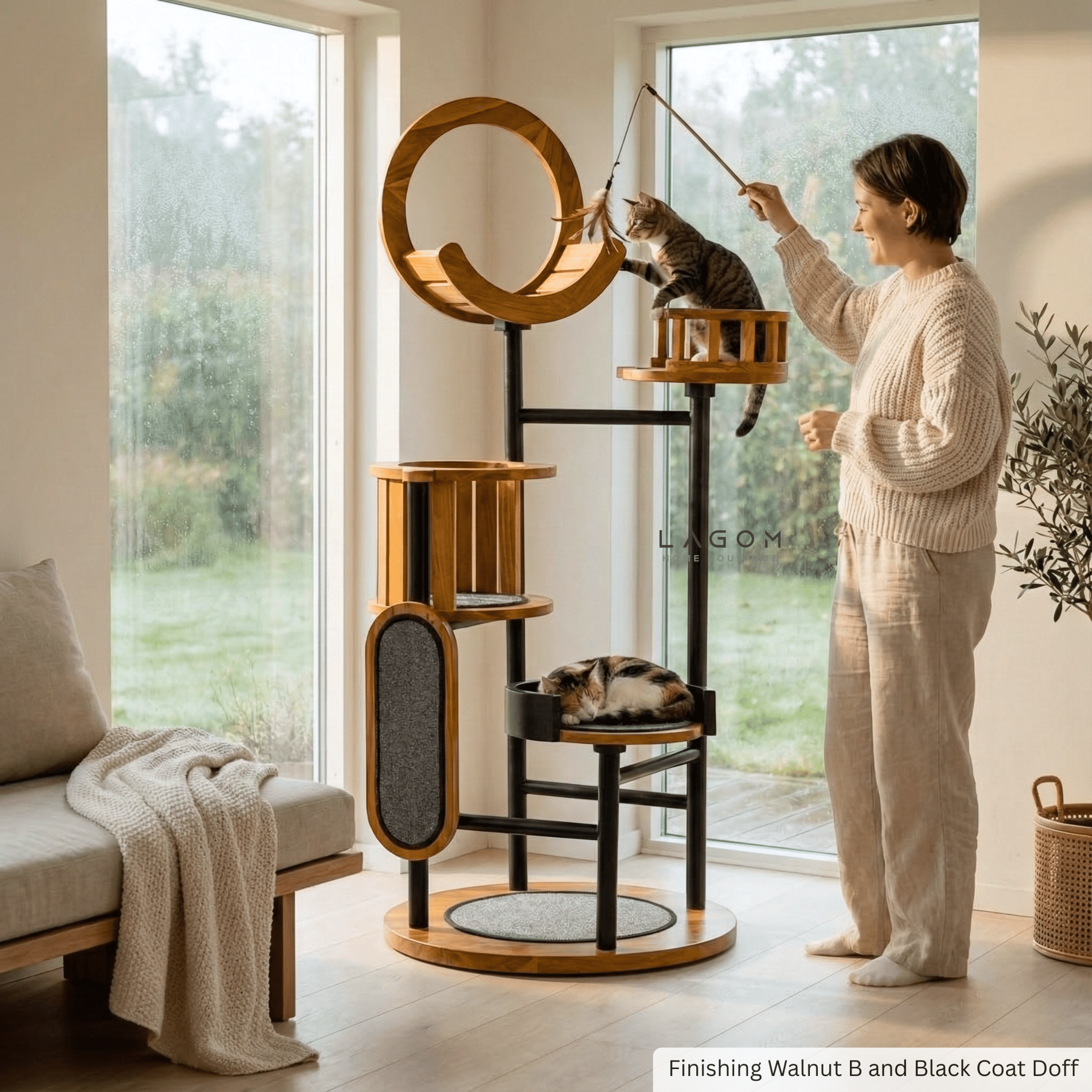 Luxury Cat Tree in Solid Teak Wood - Cat Tree - Lagom Home Boutique
