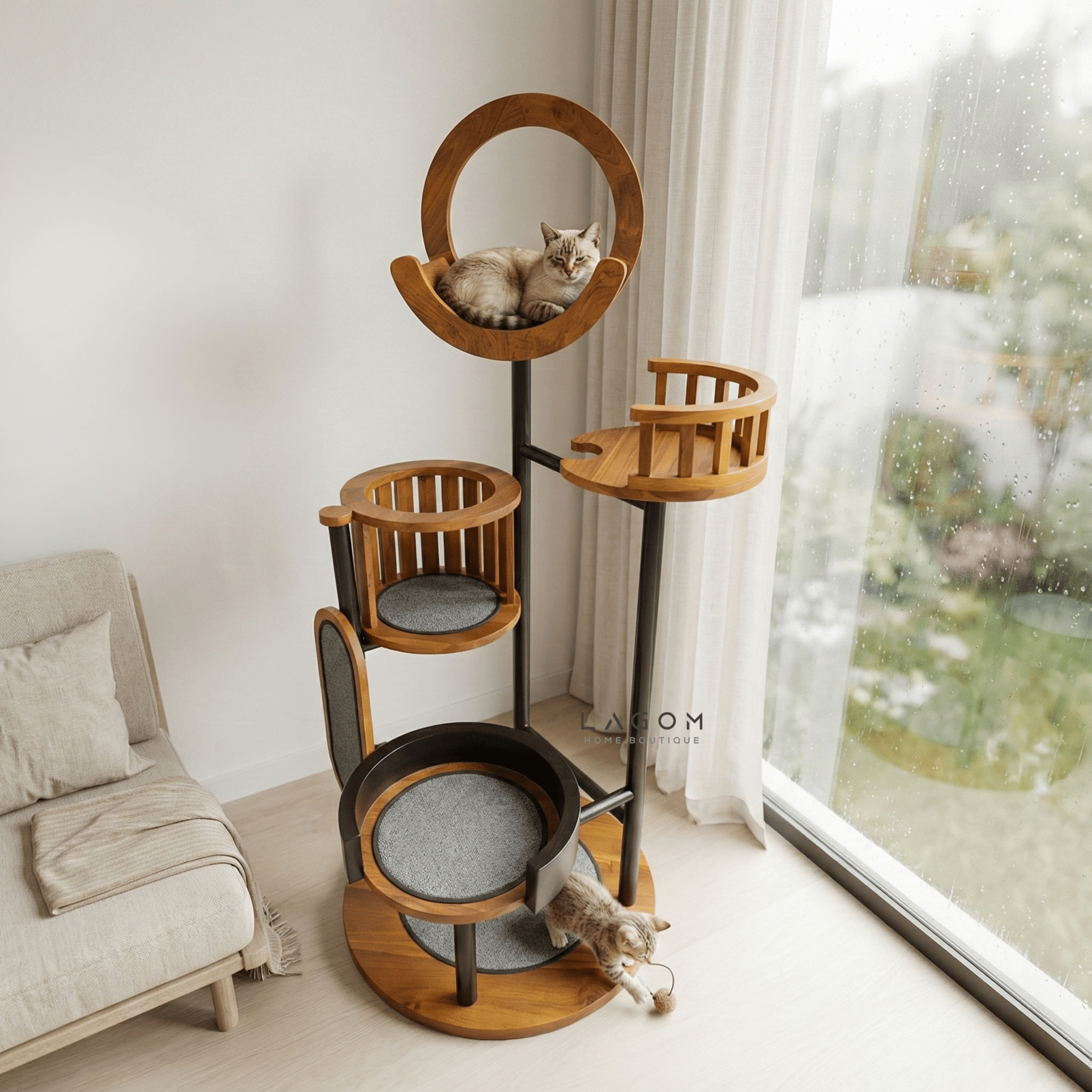 Luxury Cat Tree in Solid Teak Wood - Cat Tree - Lagom Home Boutique