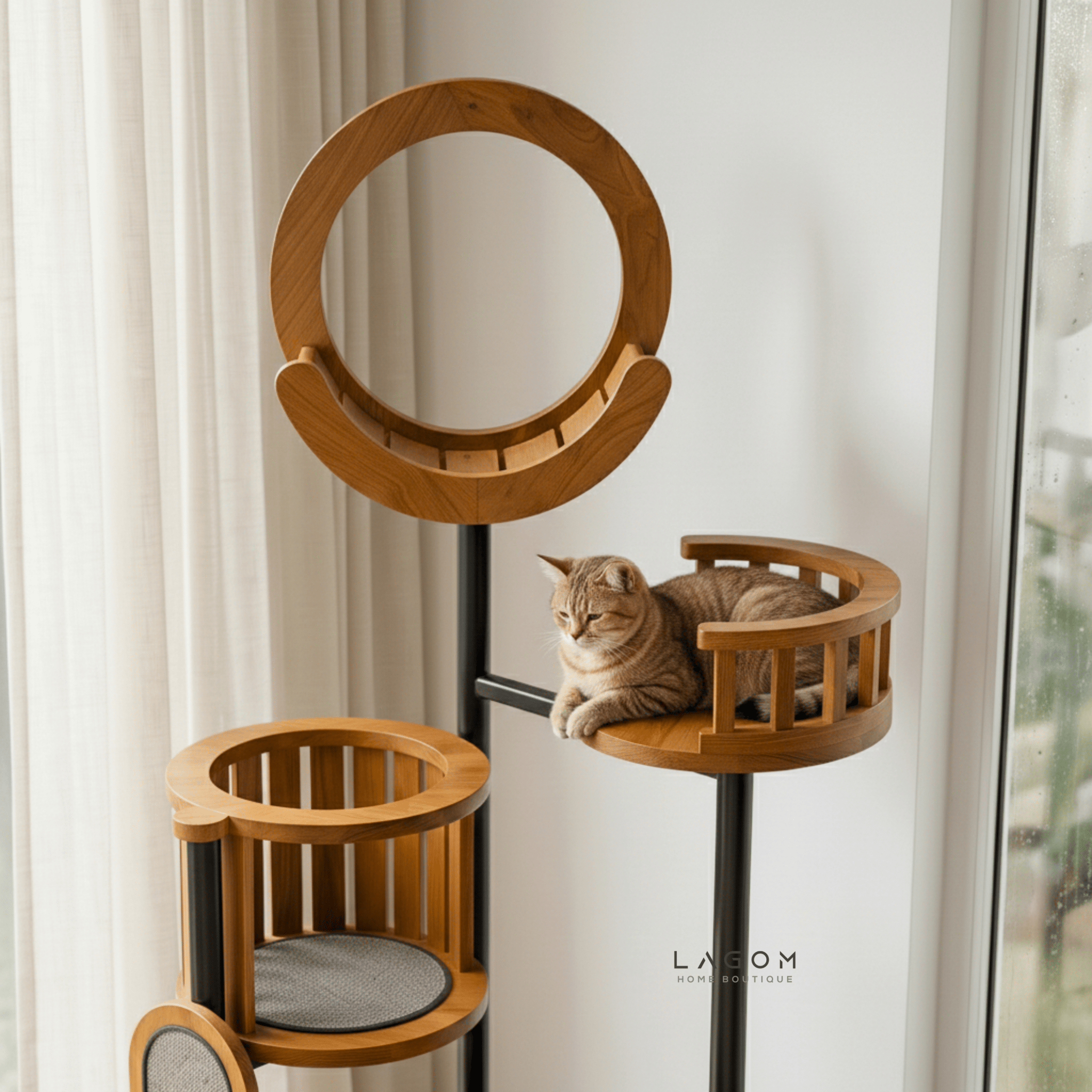 Luxury Cat Tree in Solid Teak Wood - Cat Tree - Lagom Home Boutique