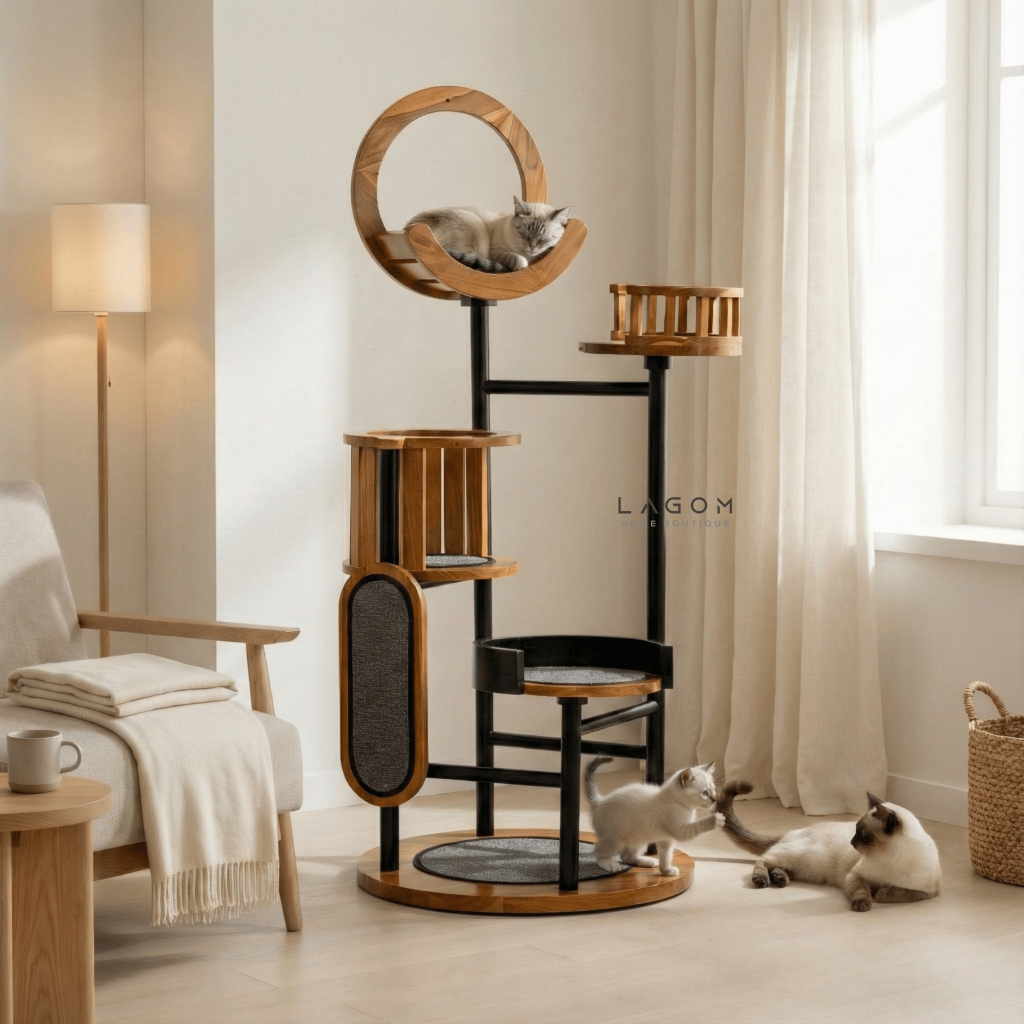 Luxury Cat Tree in Solid Teak Wood - Cat Tree - Lagom Home Boutique