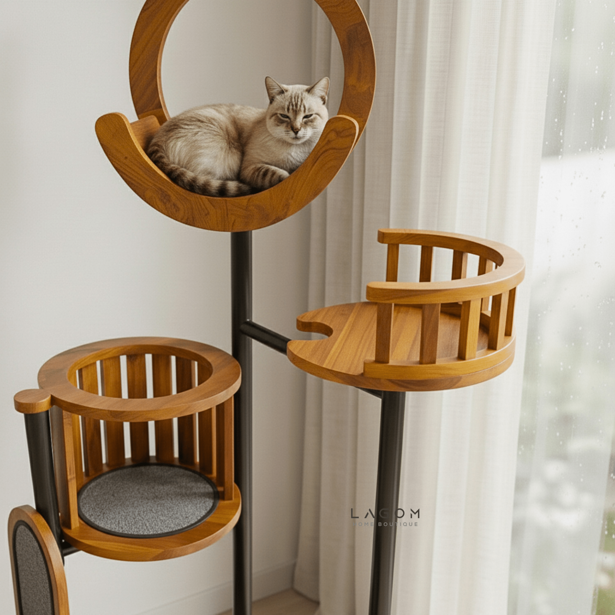 Luxury Cat Tree in Solid Teak Wood - Cat Tree - Lagom Home Boutique