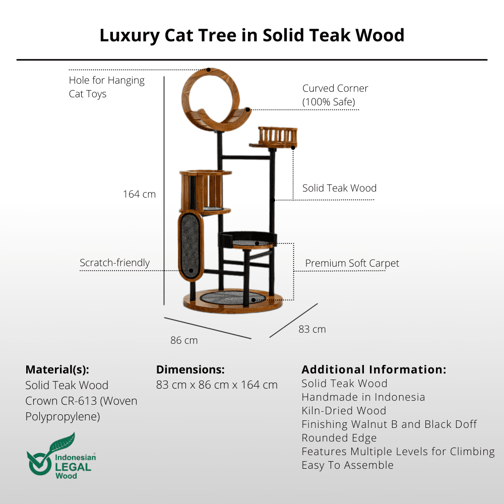 Luxury Cat Tree in Solid Teak Wood - Cat Tree - Lagom Home Boutique