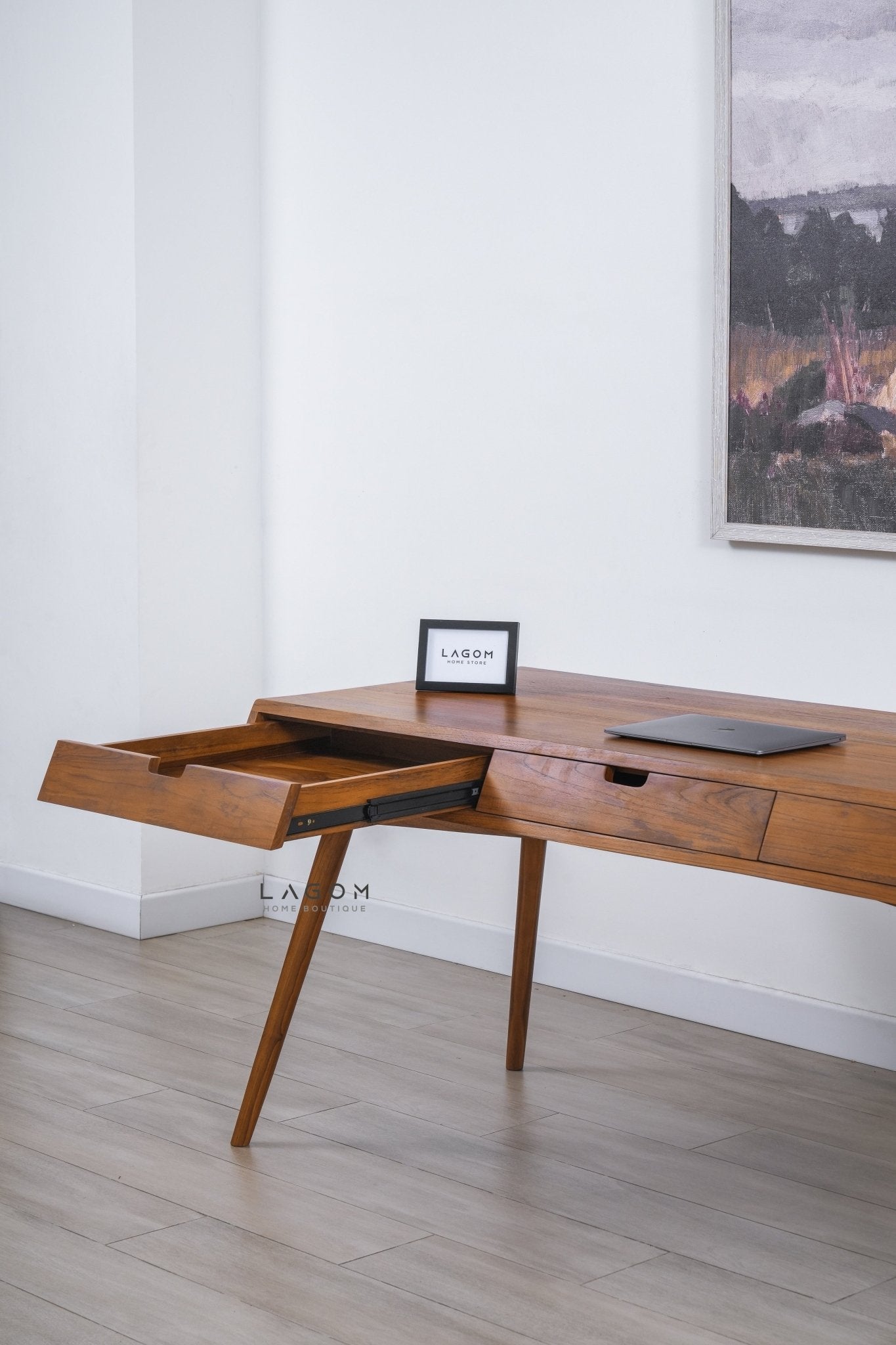 Minimalist Desk in Solid Teak Wood - Desk - Lagom Home Boutique